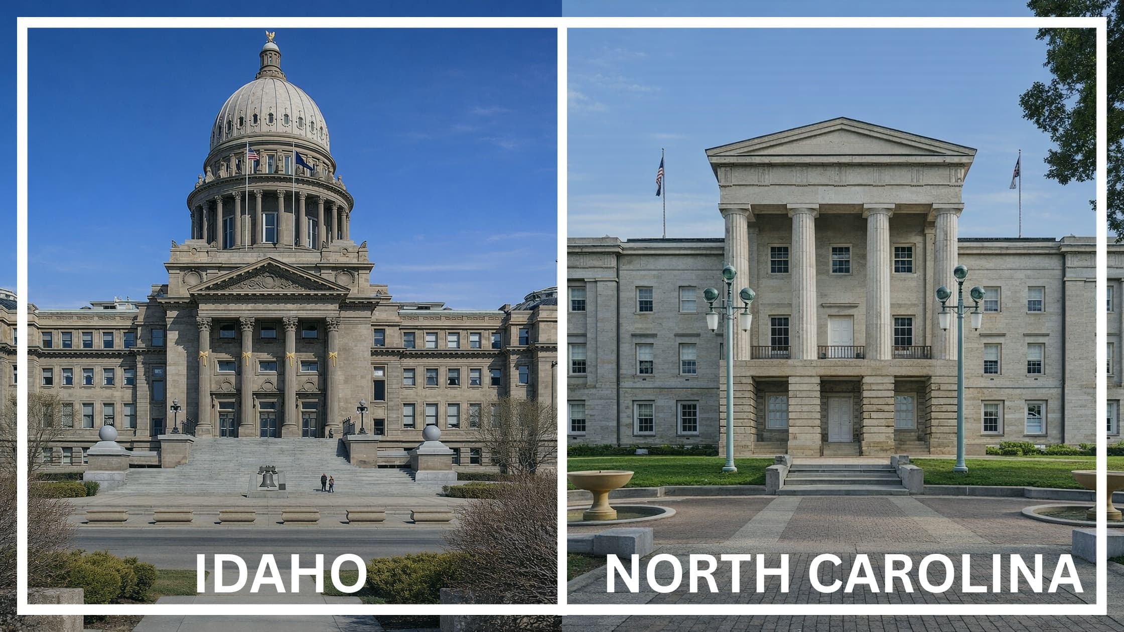 Comparing the state capitol buildings between Idaho and North Carolina.