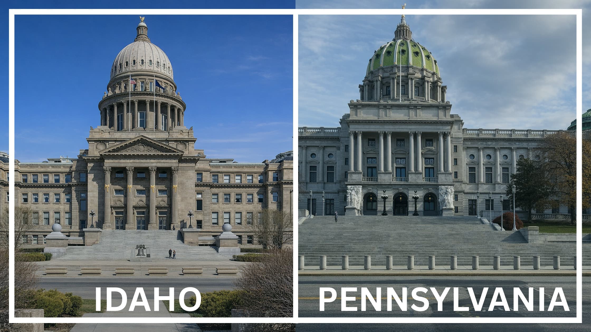 Comparing the state capitol buildings between Idaho and Pennsylvania.