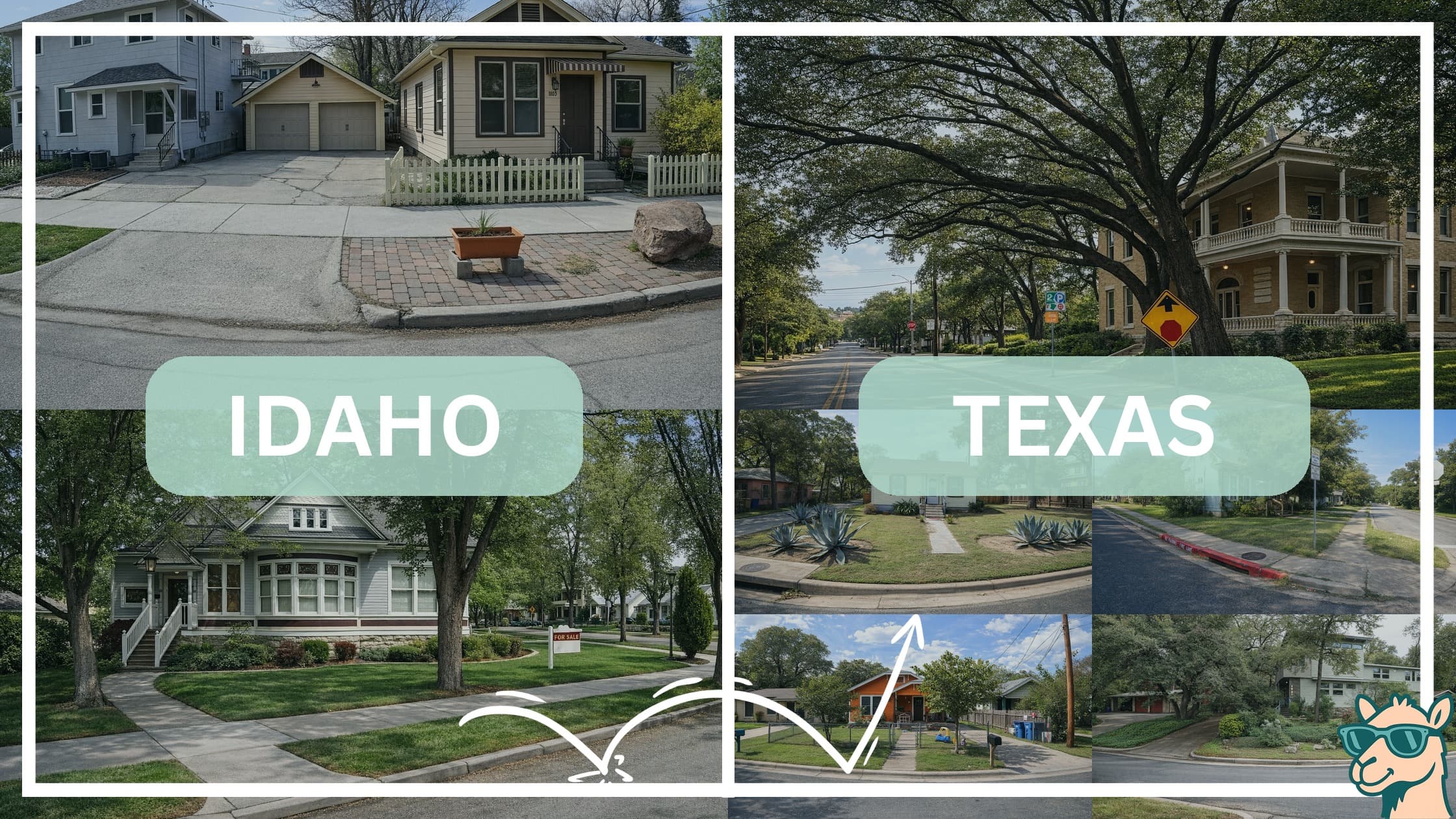 comparison of housing options and types between neighborhoods in Idaho and Texas