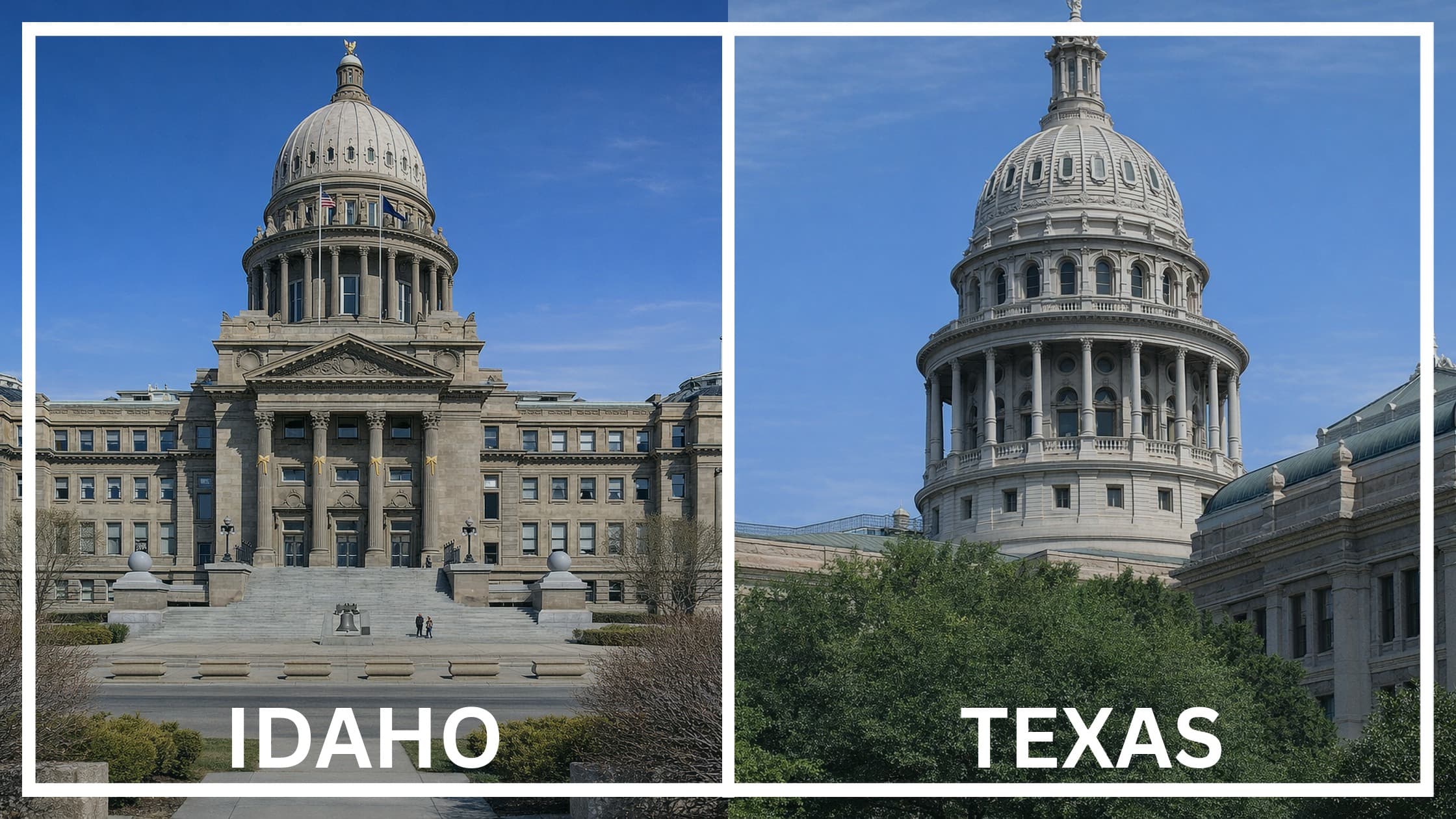 Comparing the state capitol buildings between Idaho and Texas.