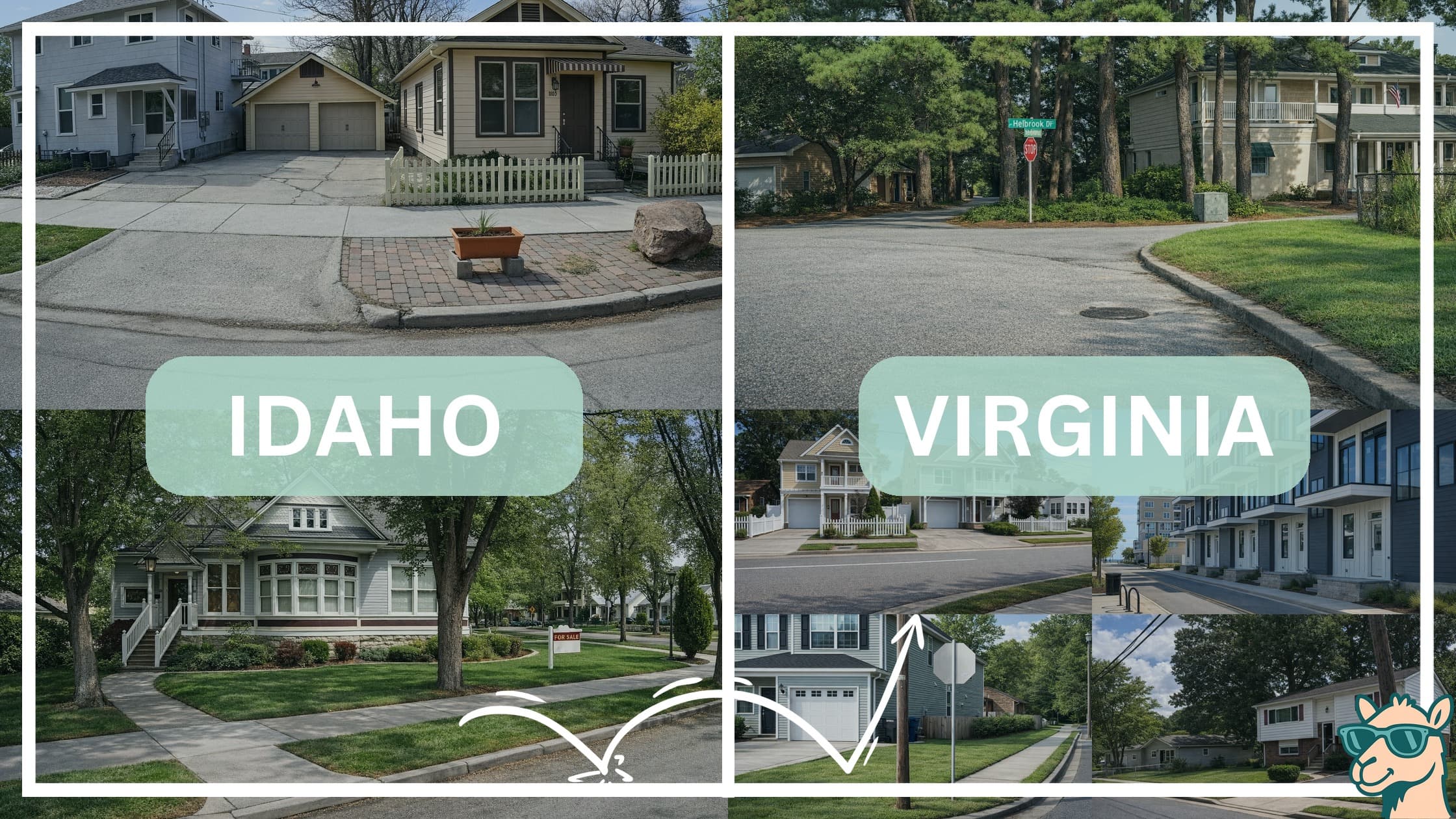 comparison of housing options and types between neighborhoods in Idaho and Virginia
