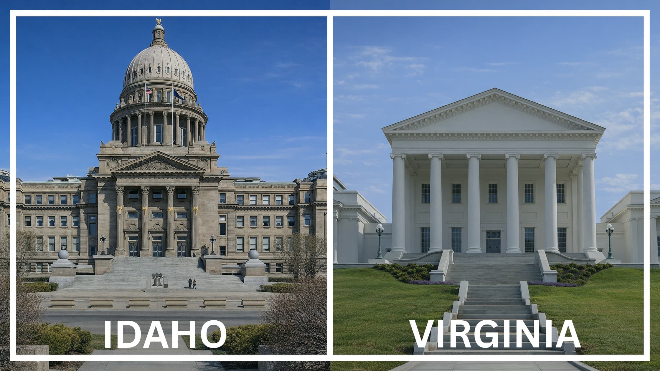 Comparing the state capitol buildings between Idaho and Virginia.