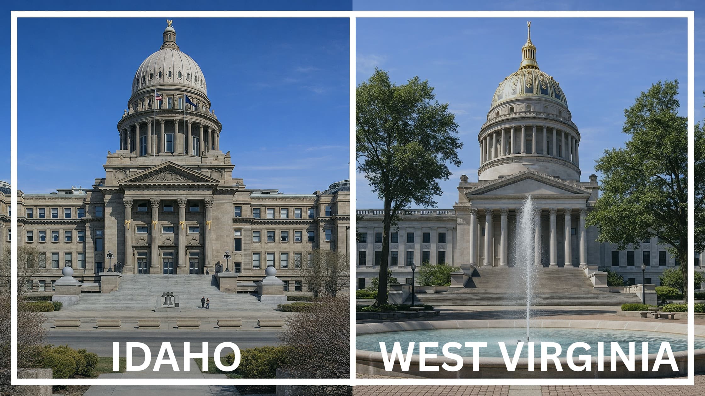 Comparing the state capitol buildings between Idaho and West Virginia.
