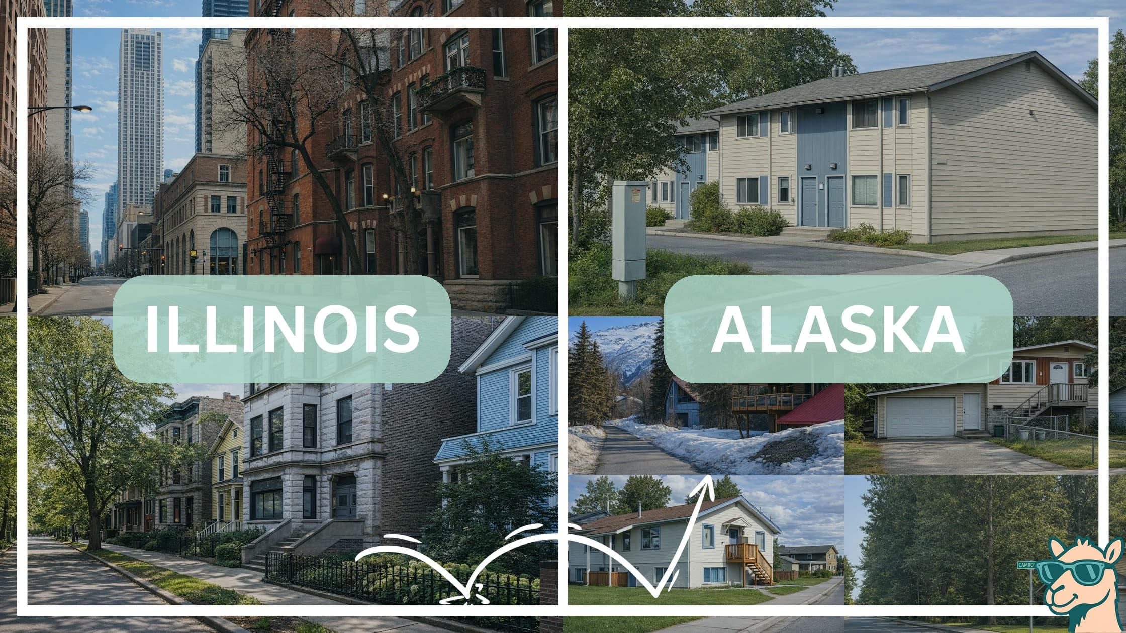 comparison of housing options and types between neighborhoods in Illinois and Alaska