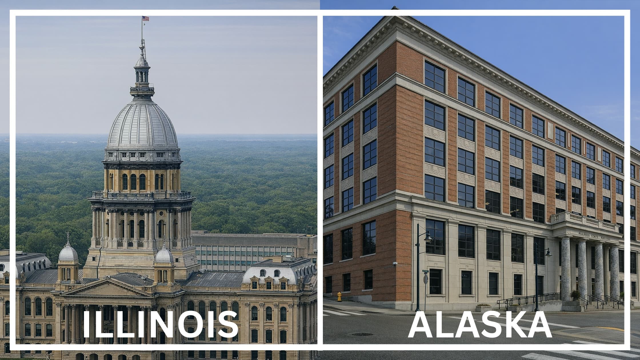 Comparing the state capitol buildings between Illinois and Alaska.