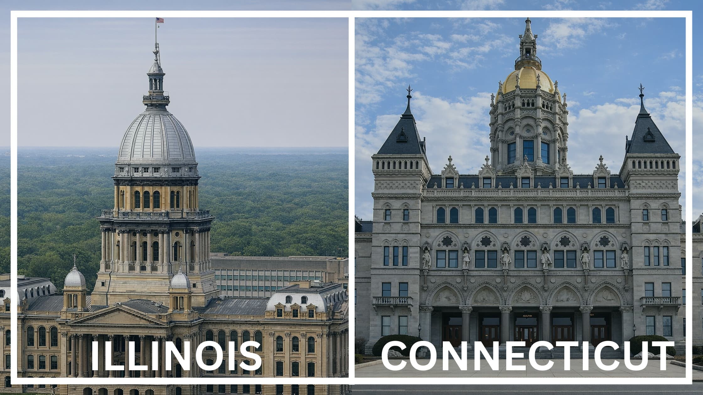Comparing the state capitol buildings between Illinois and Connecticut.