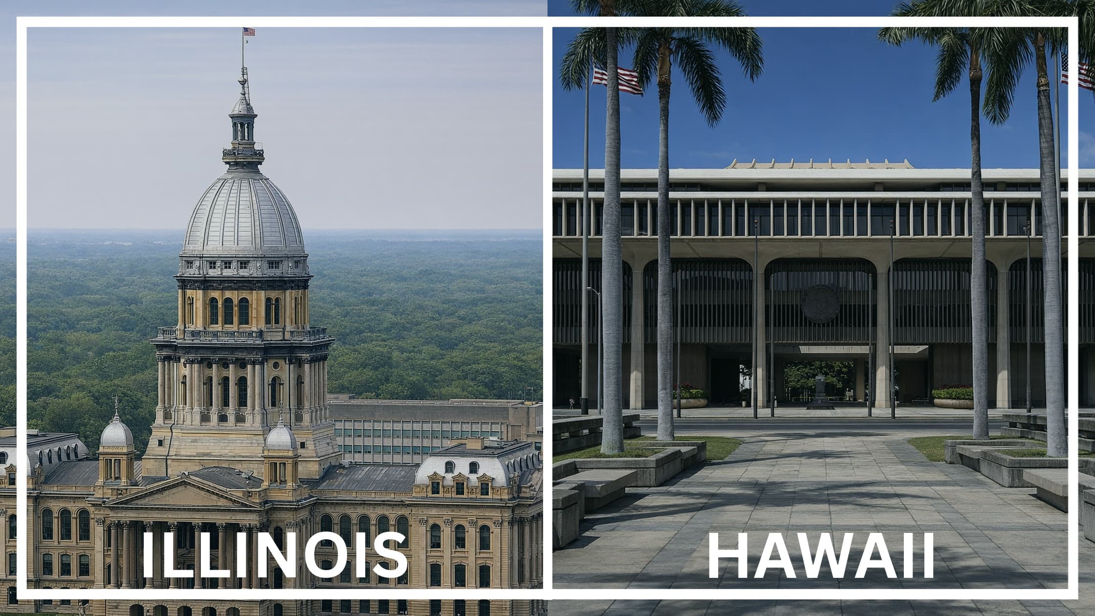 Comparing the state capitol buildings between Illinois and Hawaii.