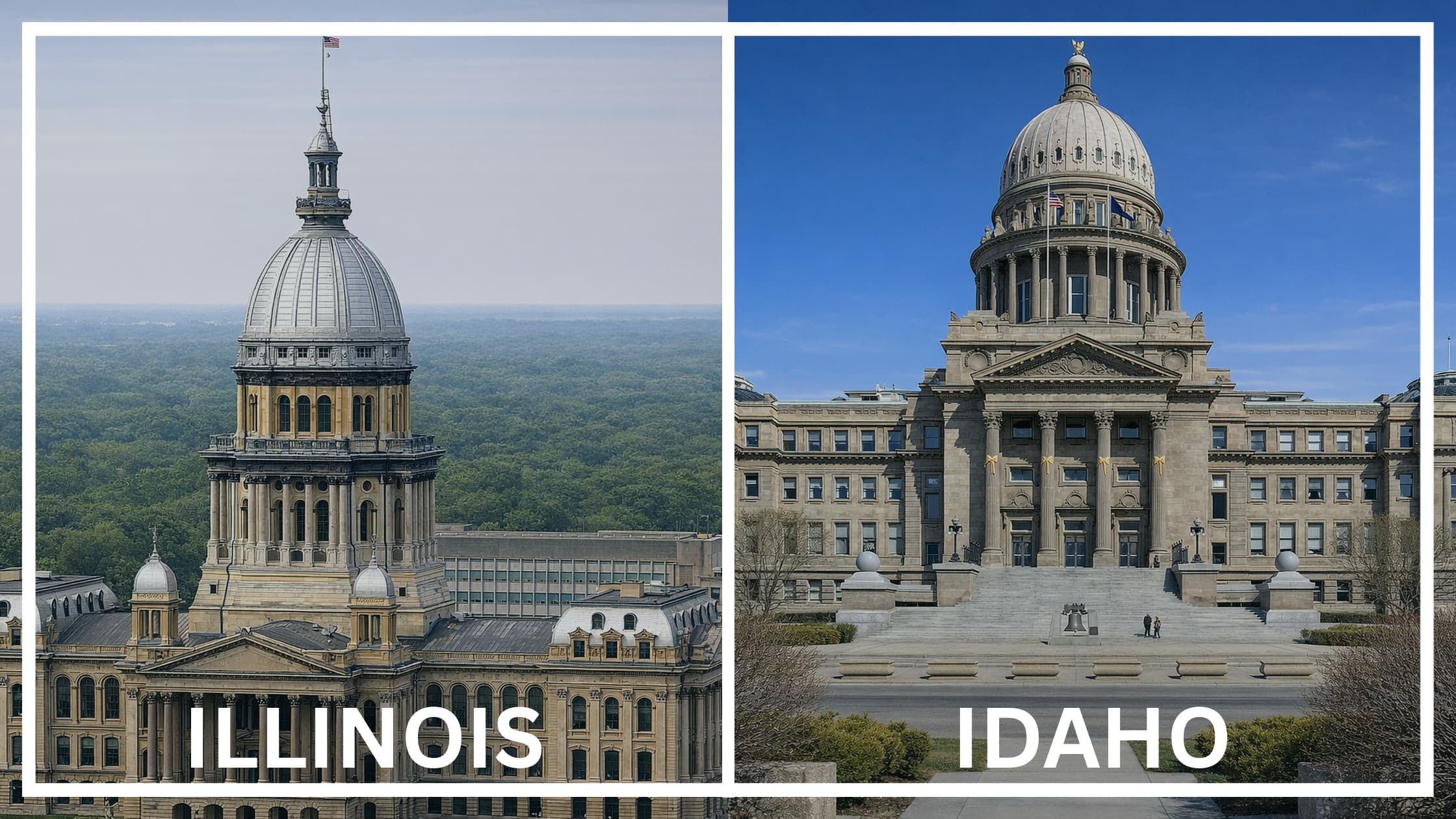 Comparing the state capitol buildings between Illinois and Idaho.