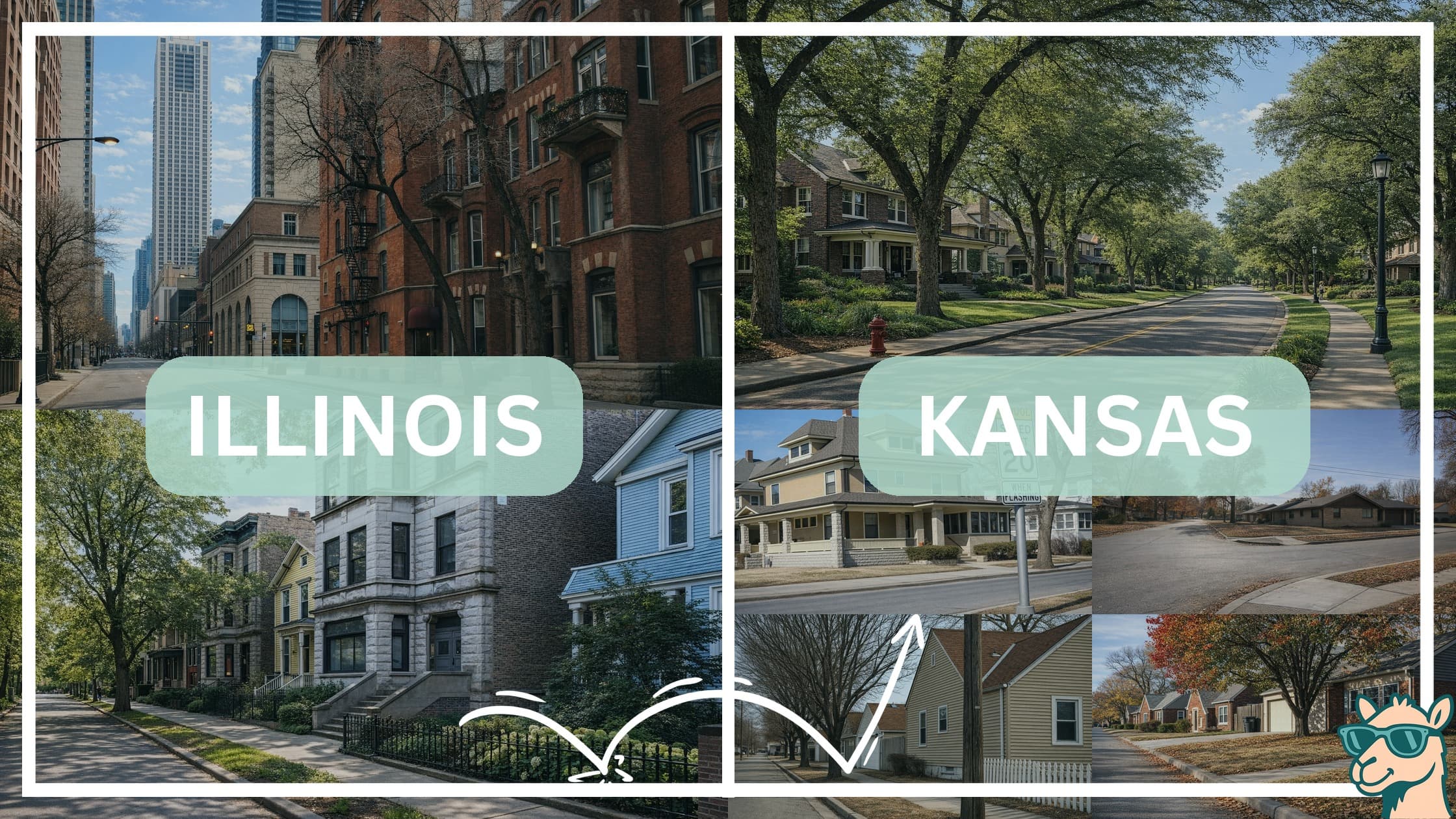 comparison of housing options and types between neighborhoods in Illinois and Kansas