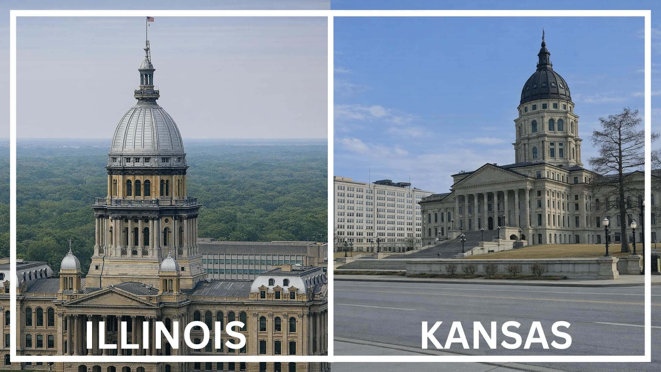 Comparing the state capitol buildings between Illinois and Kansas.