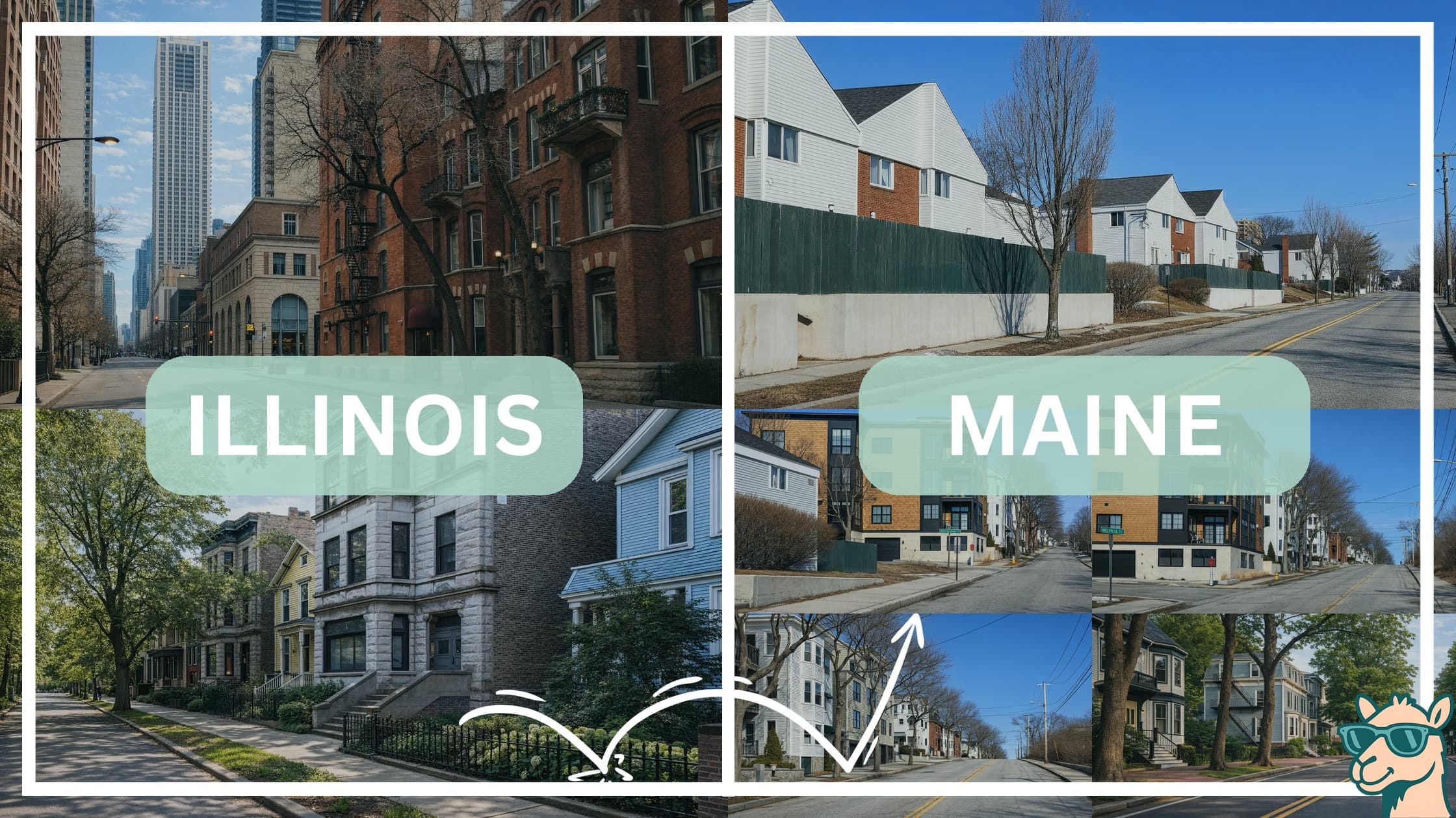 comparison of housing options and types between neighborhoods in Illinois and Maine