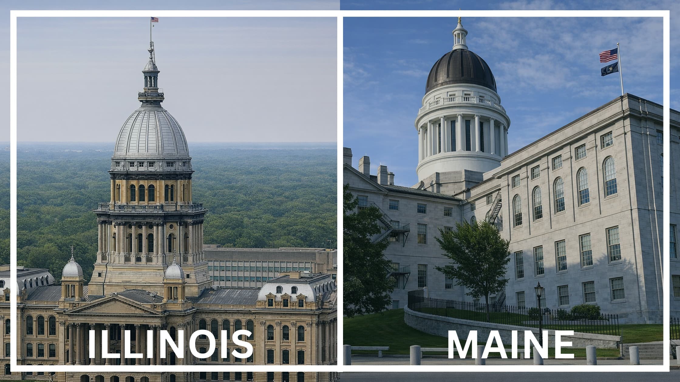 Comparing the state capitol buildings between Illinois and Maine.