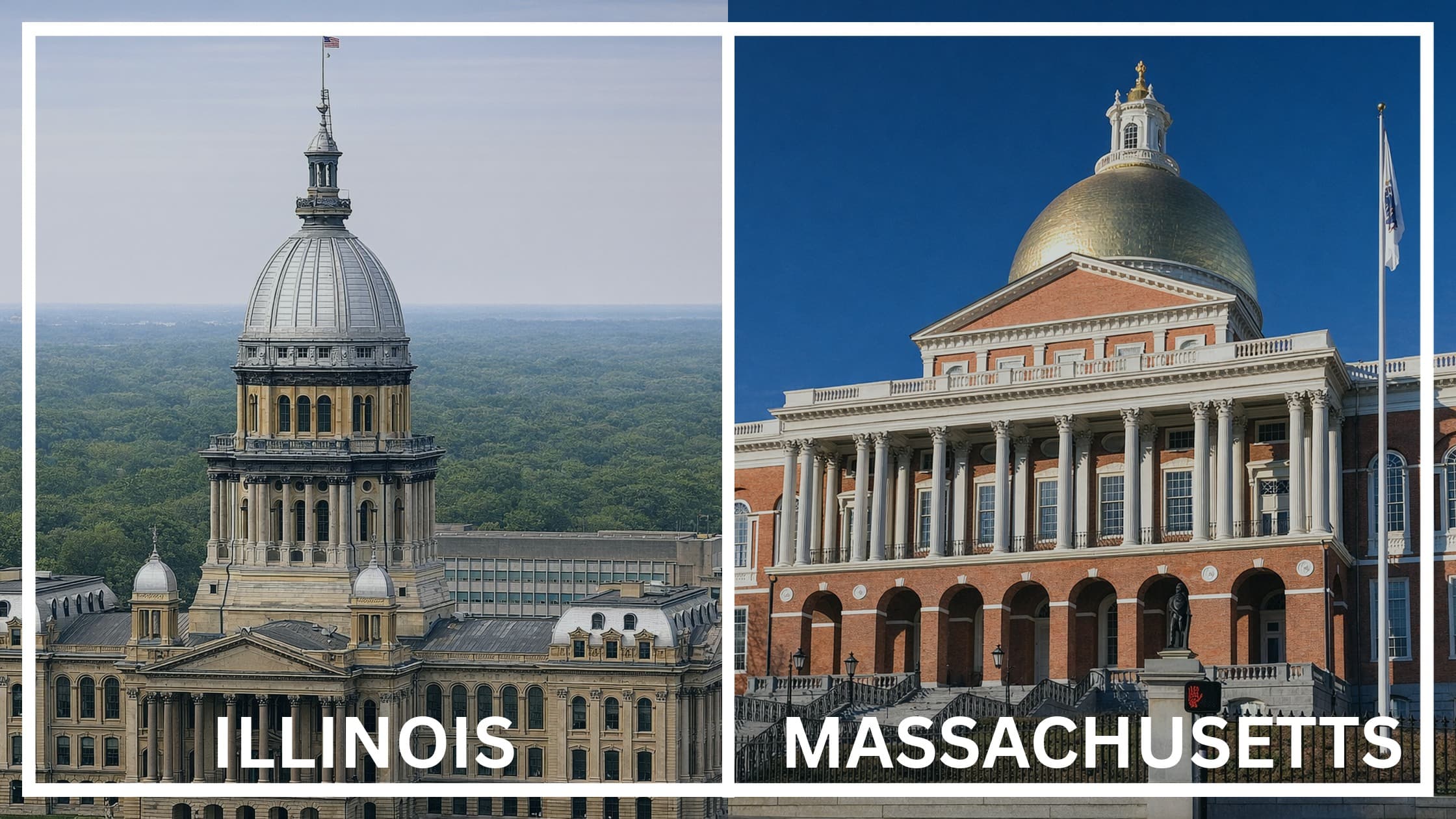 Comparing the state capitol buildings between Illinois and Massachusetts.