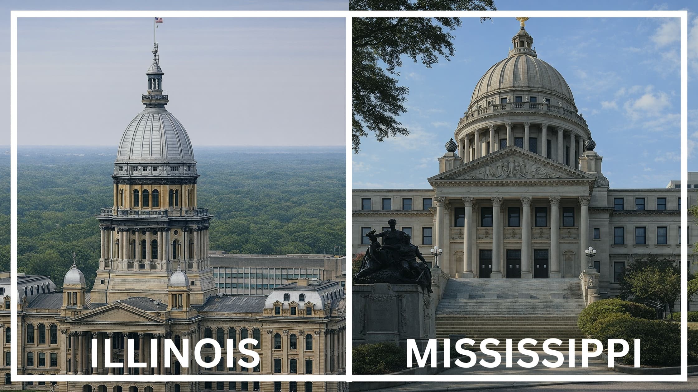 Comparing the state capitol buildings between Illinois and Mississippi.