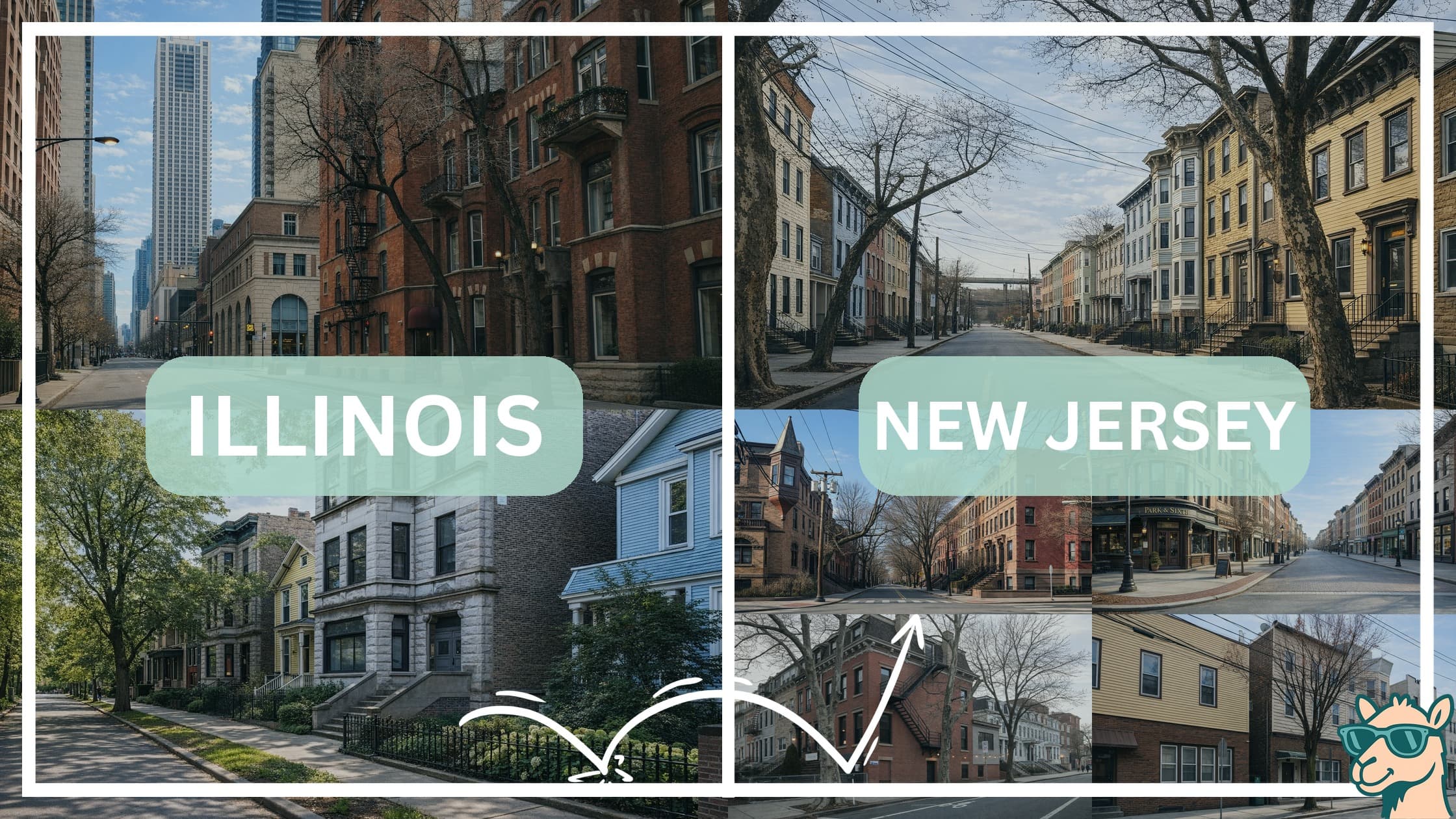 comparison of housing options and types between neighborhoods in Illinois and New Jersey