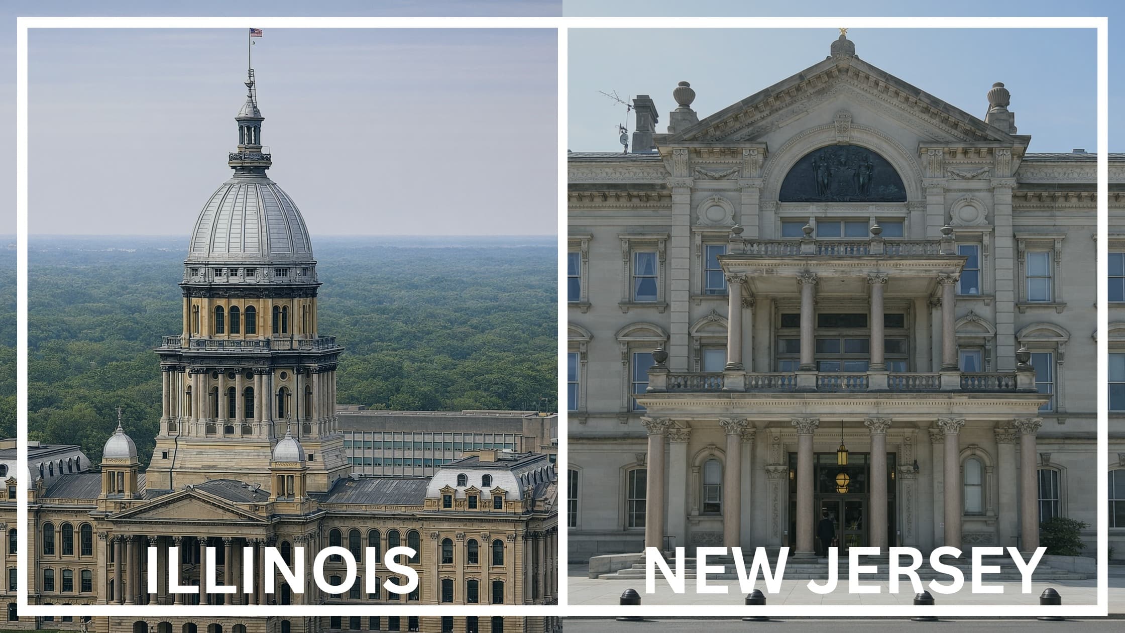 Comparing the state capitol buildings between Illinois and New Jersey.