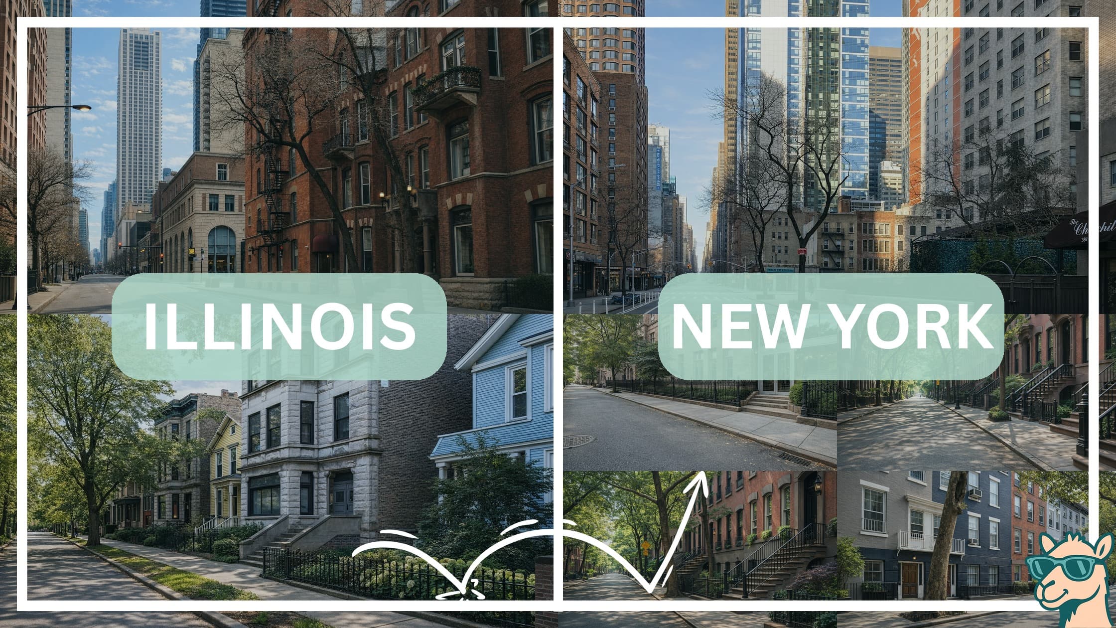 comparison of housing options and types between neighborhoods in Illinois and New York