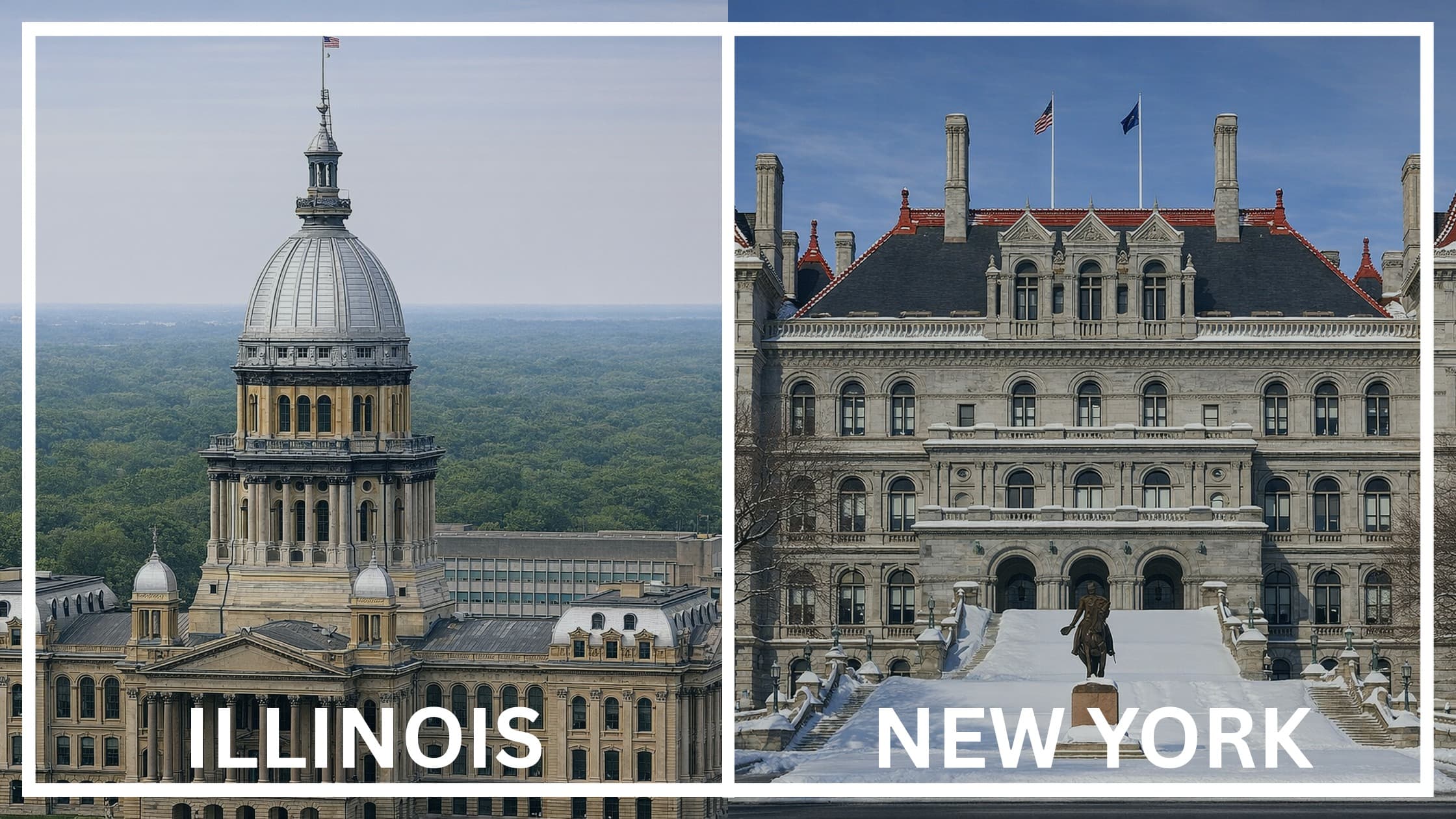 Comparing the state capitol buildings between Illinois and New York.