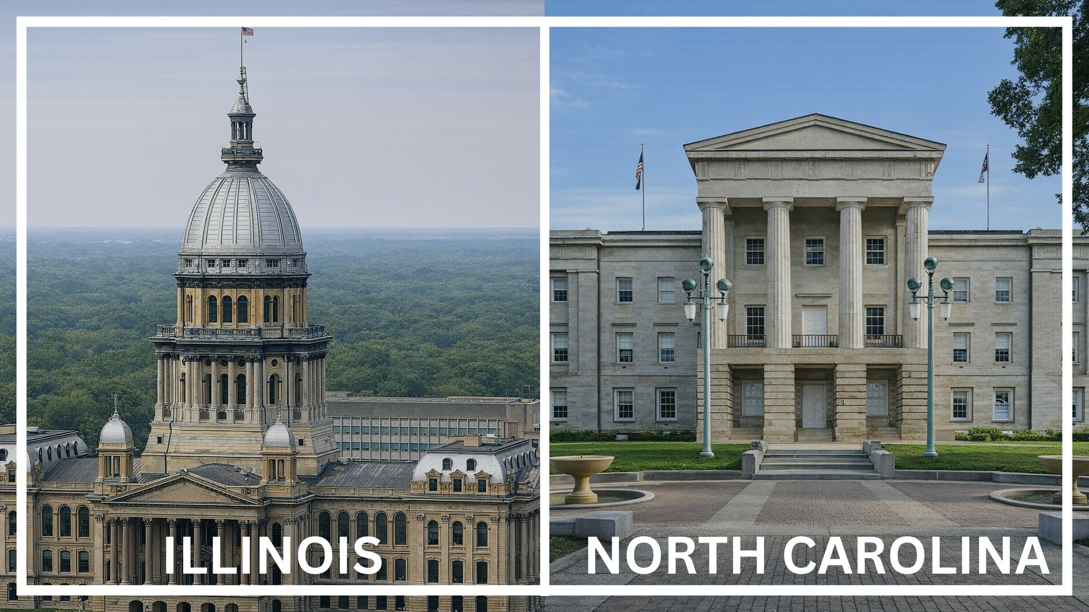Comparing the state capitol buildings between Illinois and North Carolina.
