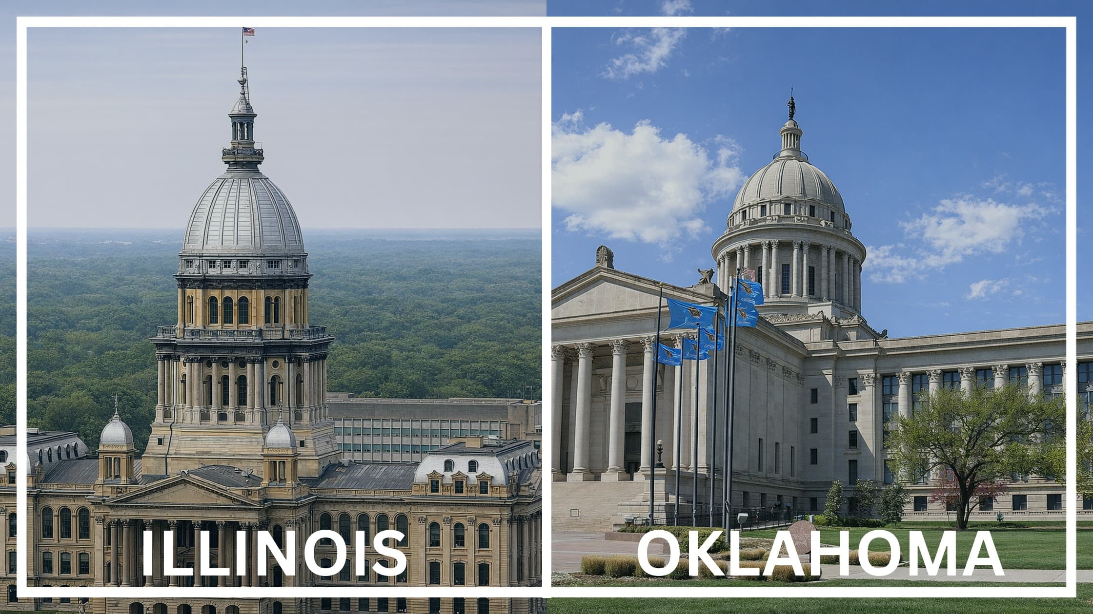 Comparing the state capitol buildings between Illinois and Oklahoma.