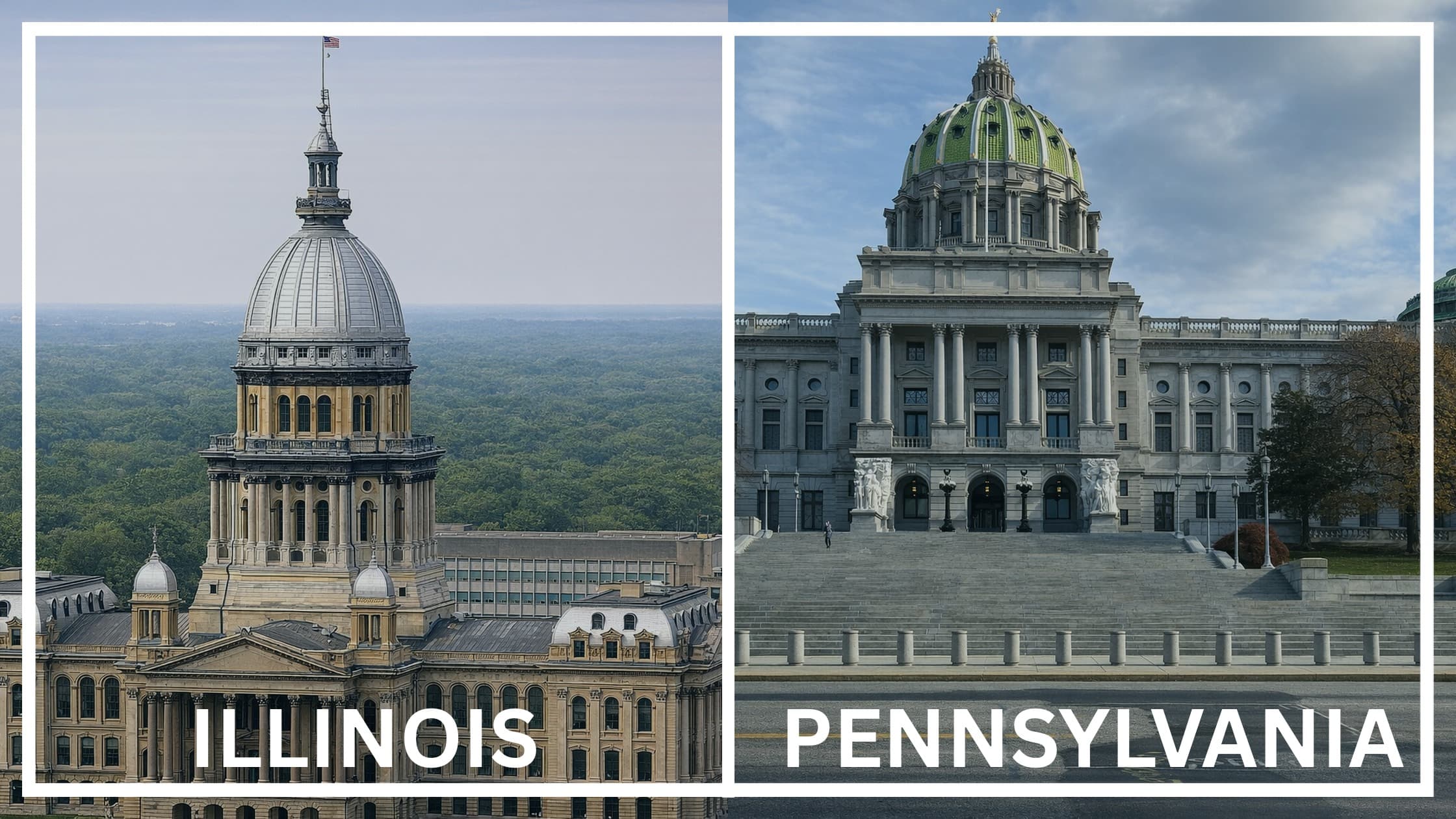 Comparing the state capitol buildings between Illinois and Pennsylvania.