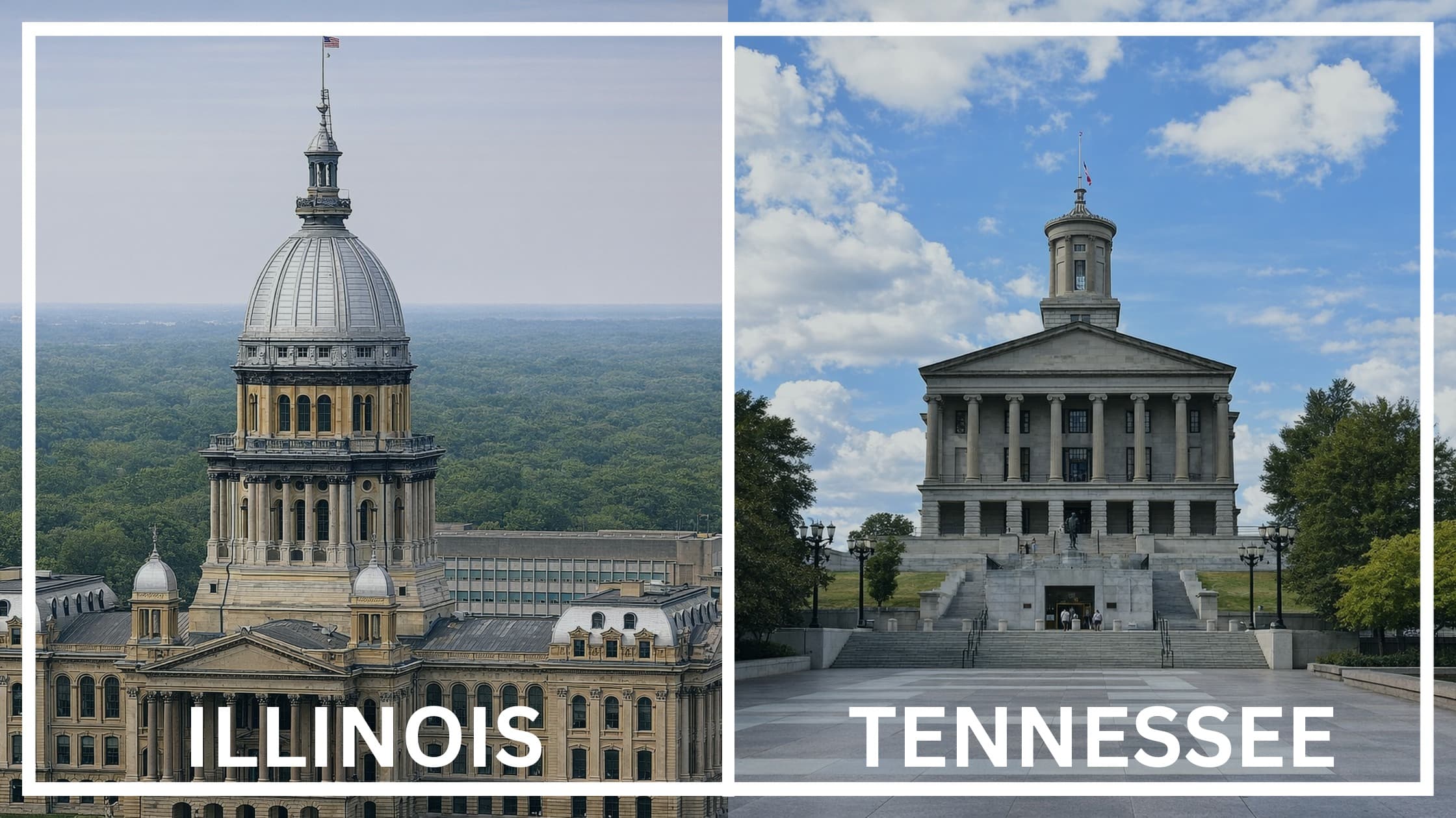 Comparing the state capitol buildings between Illinois and Tennessee.