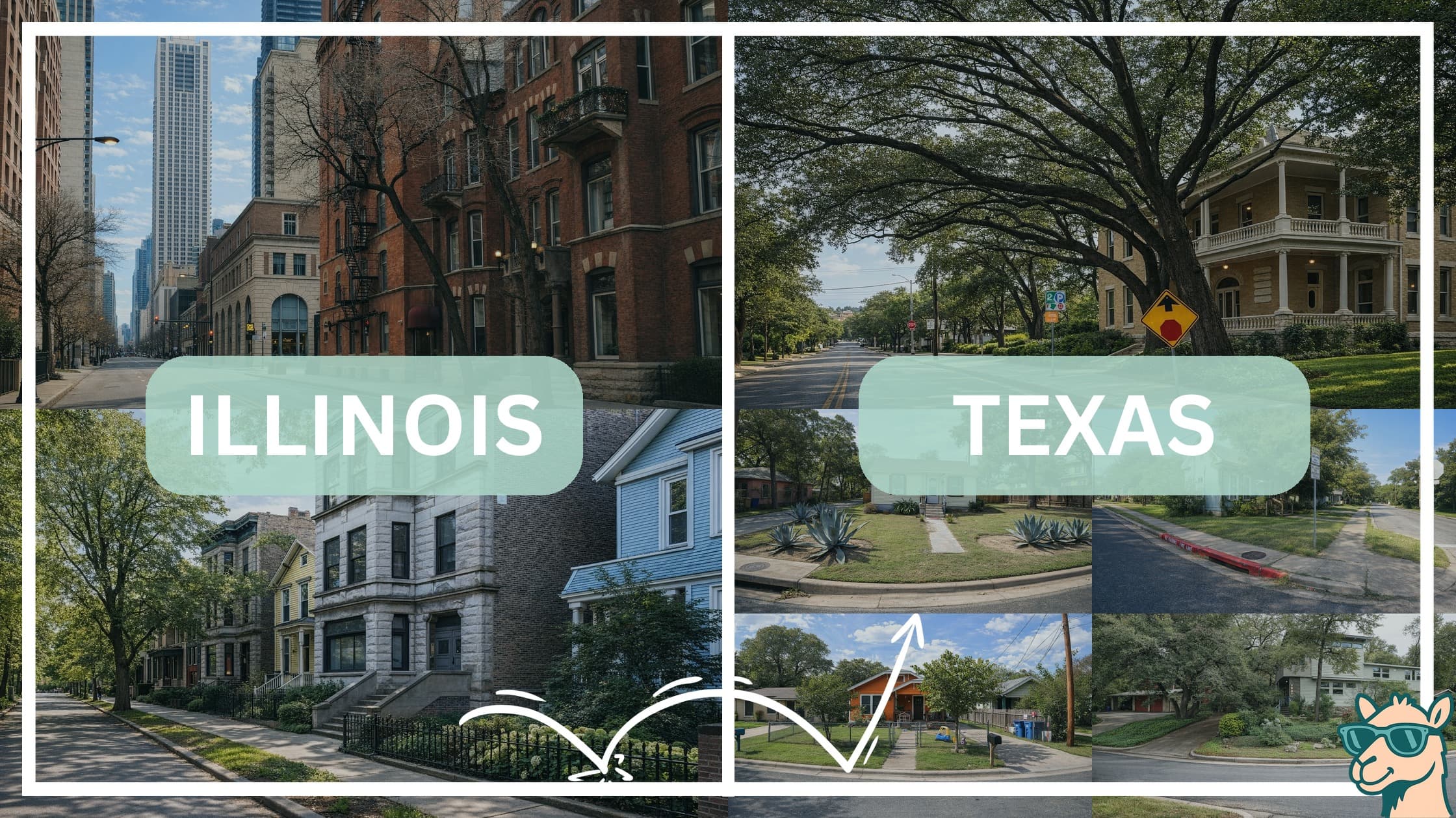 comparison of housing options and types between neighborhoods in Illinois and Texas