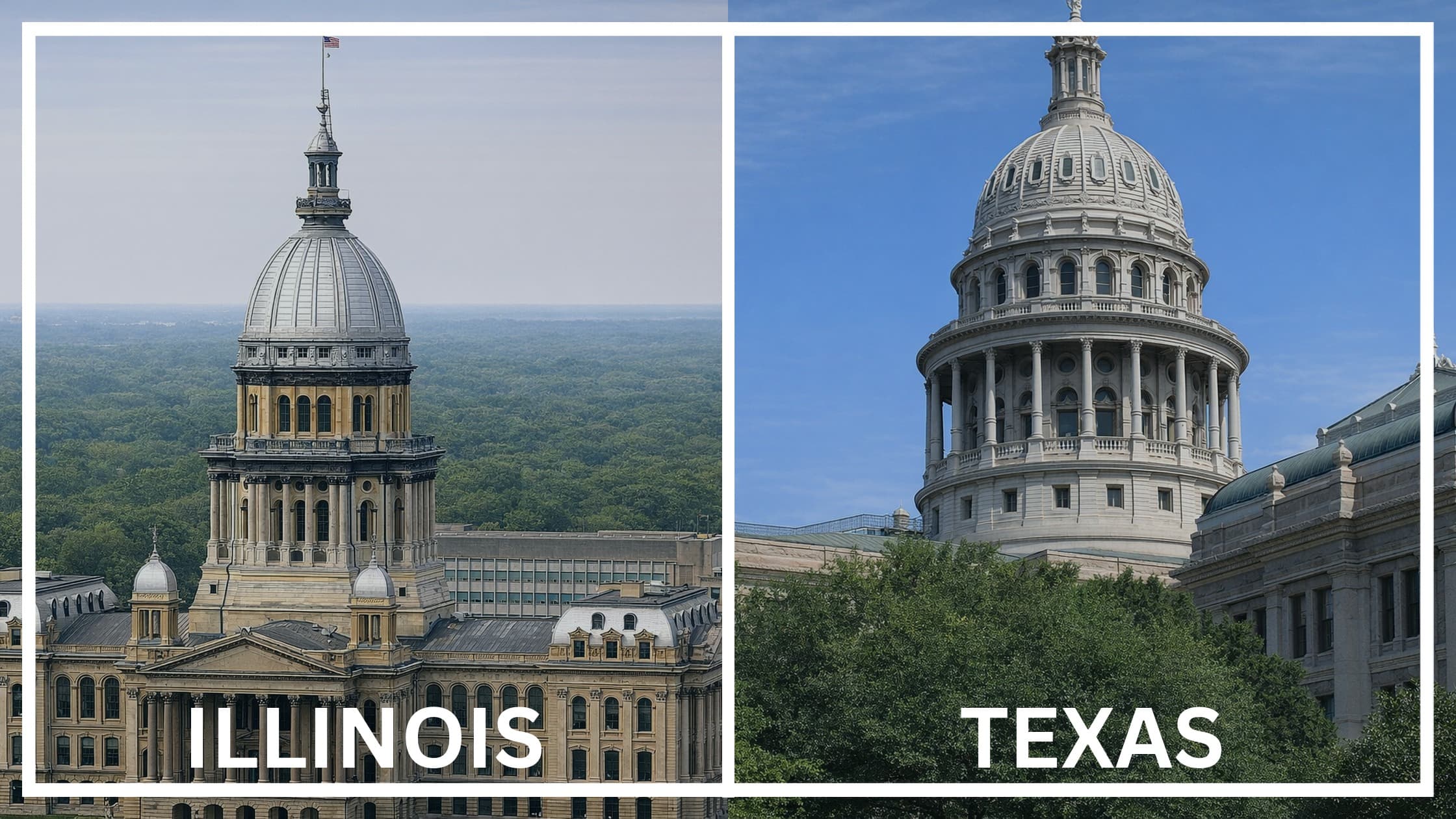 Comparing the state capitol buildings between Illinois and Texas.