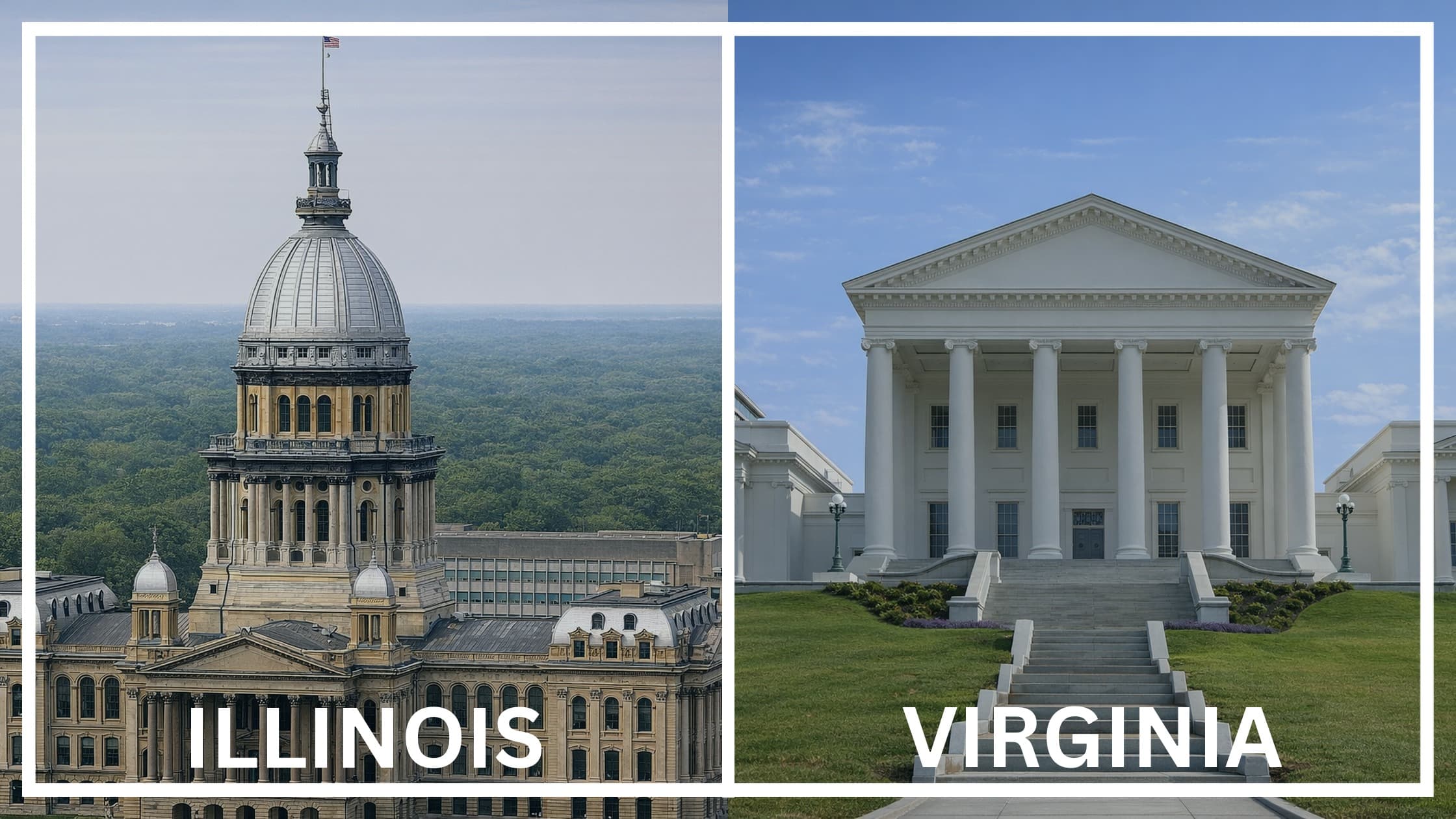 Comparing the state capitol buildings between Illinois and Virginia.