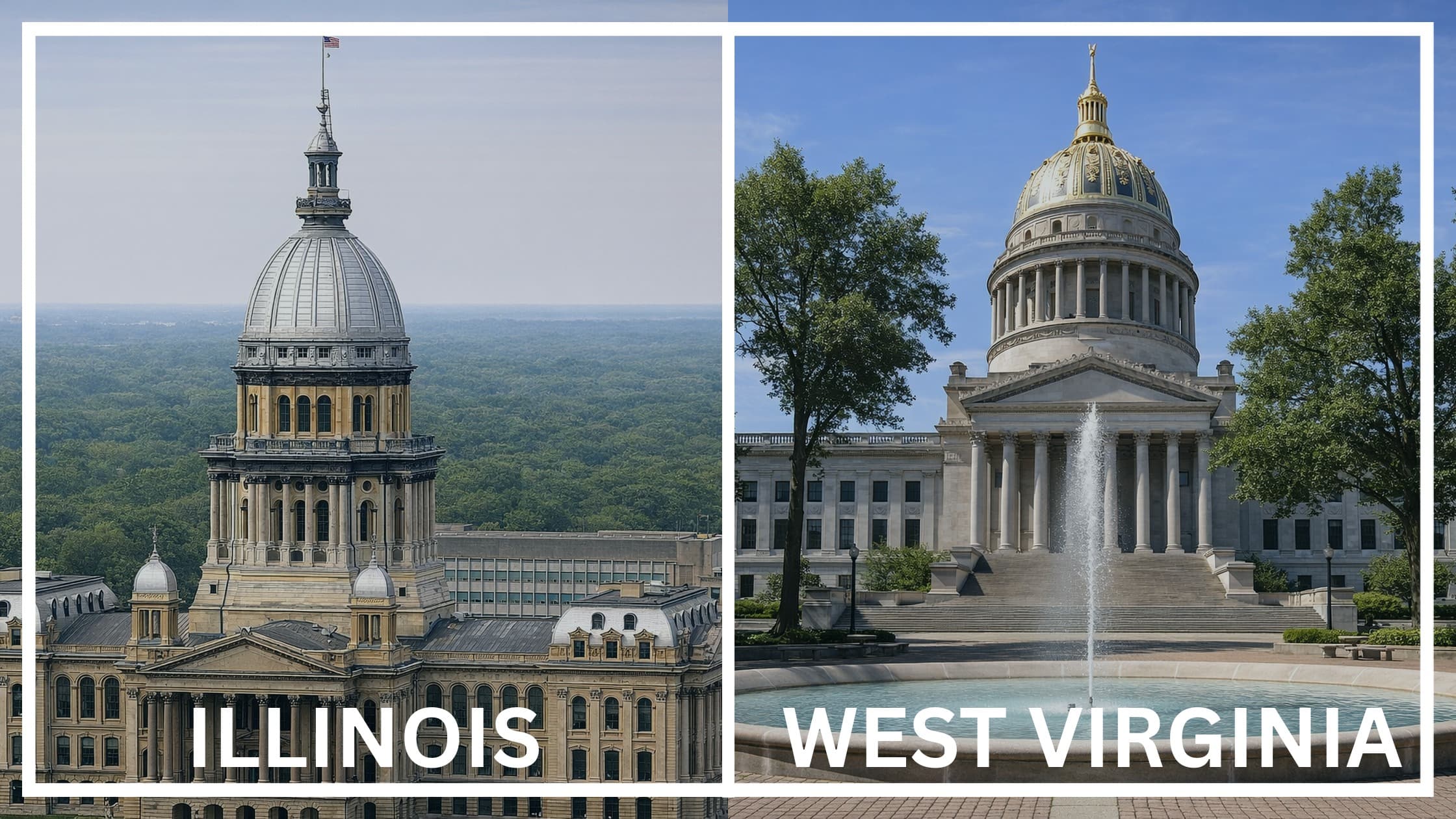 Comparing the state capitol buildings between Illinois and West Virginia.