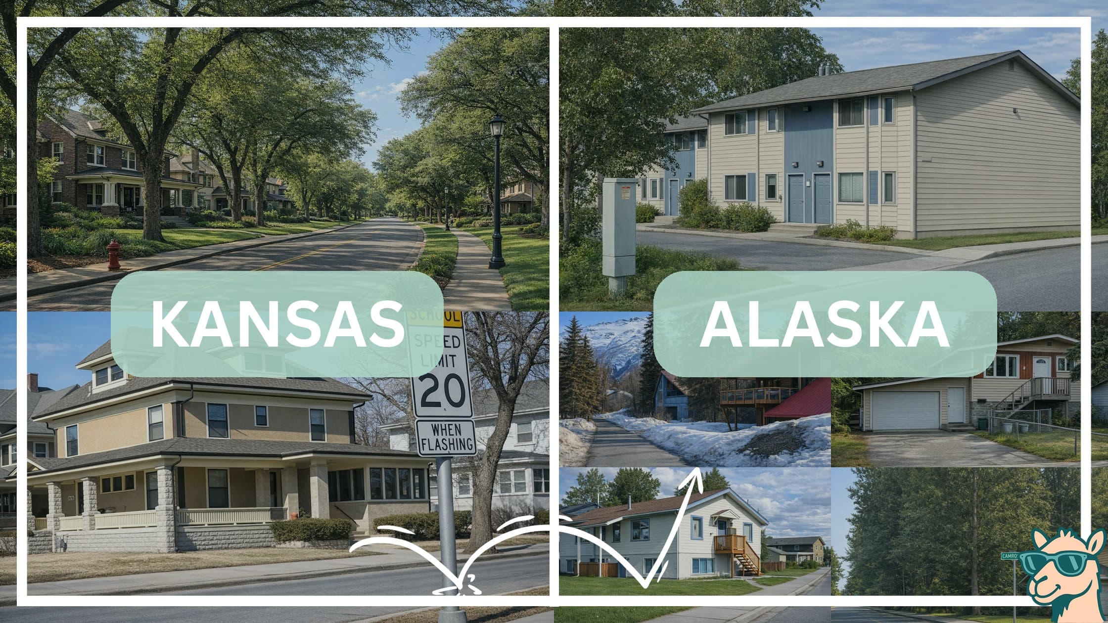 comparison of housing options and types between neighborhoods in Kansas and Alaska