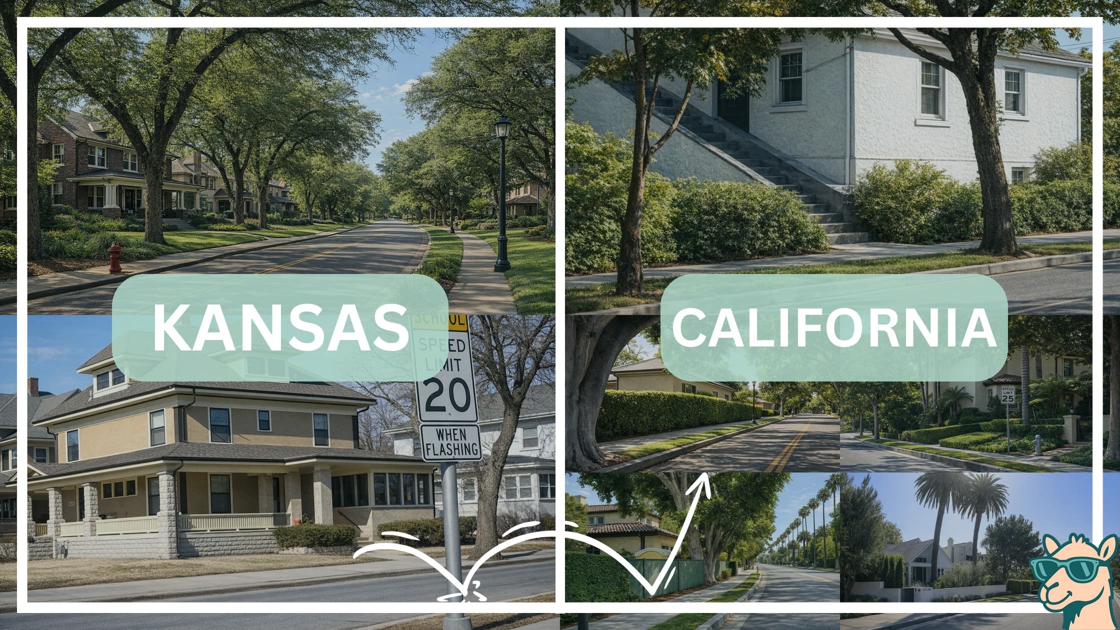 comparison of housing options and types between neighborhoods in Kansas and California