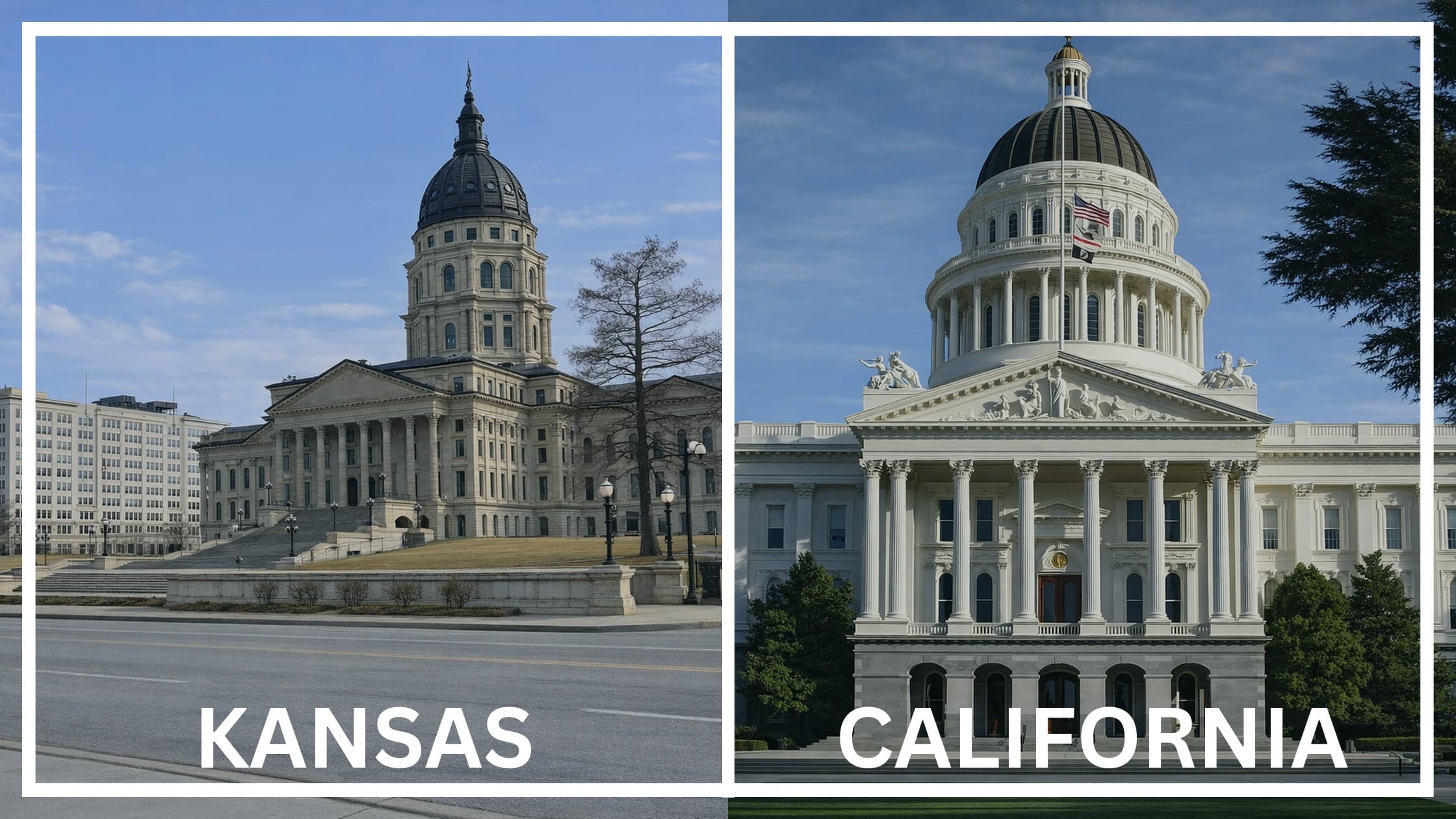 Comparing the state capitol buildings between Kansas and California.