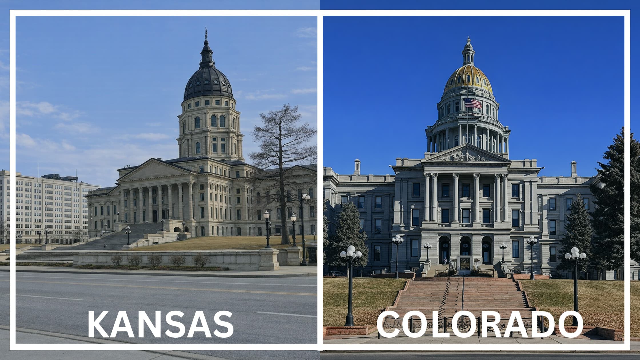 Comparing the state capitol buildings between Kansas and Colorado.