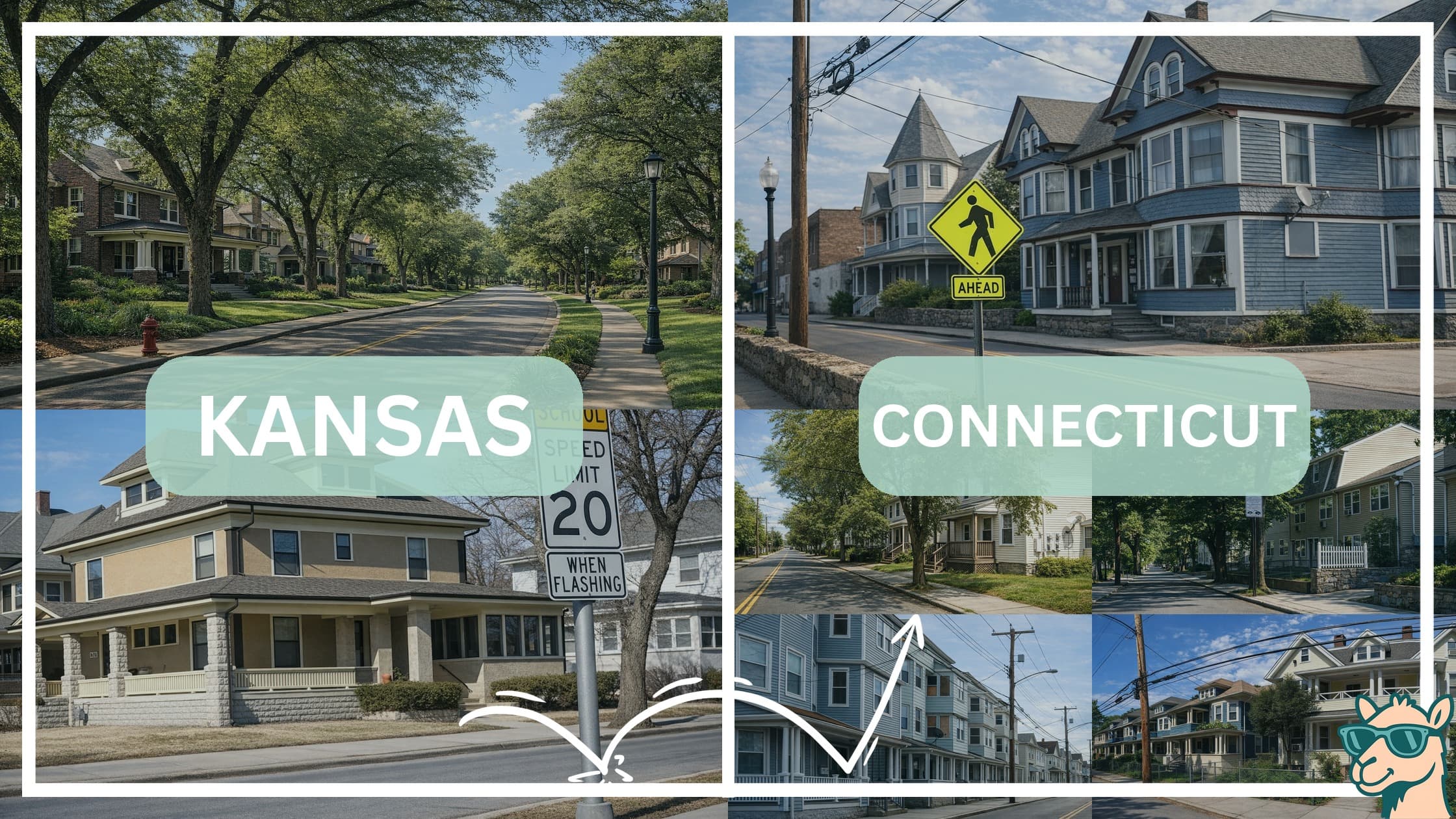 comparison of housing options and types between neighborhoods in Kansas and Connecticut