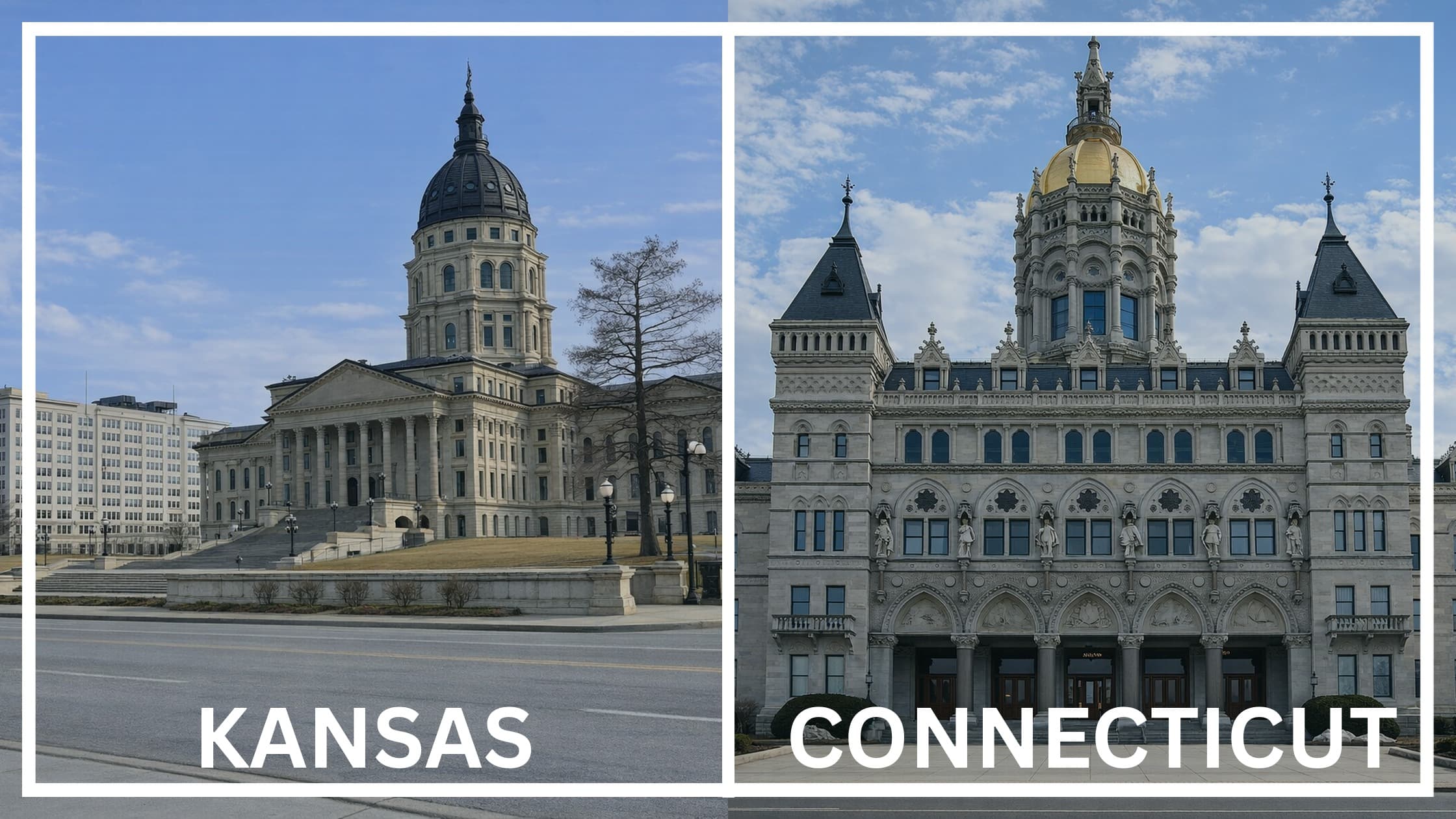 Comparing the state capitol buildings between Kansas and Connecticut.