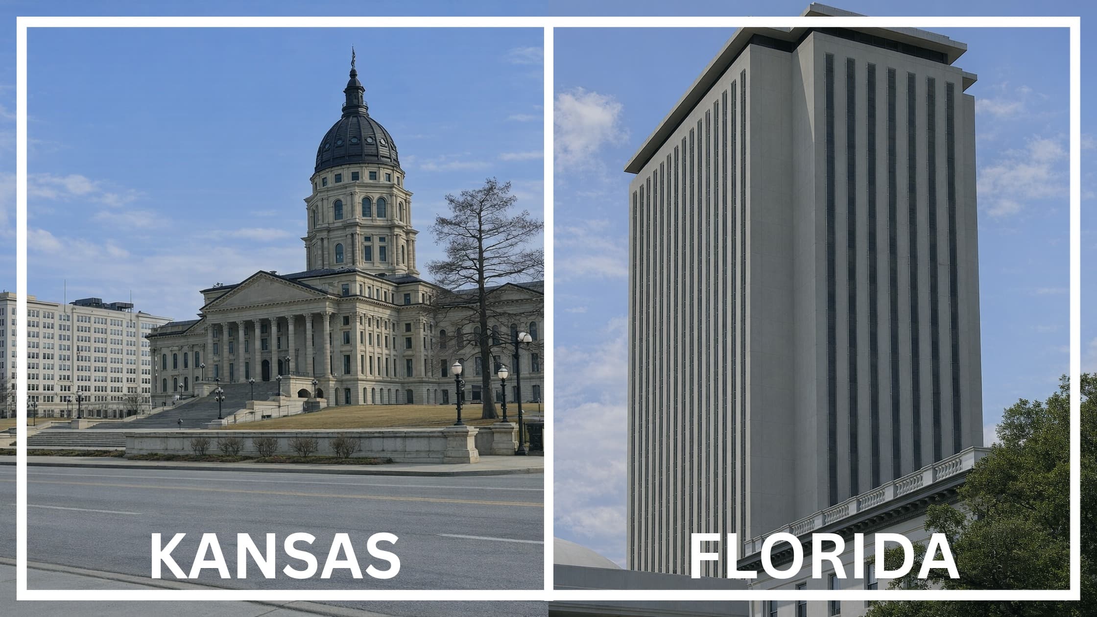 Comparing the state capitol buildings between Kansas and Florida.