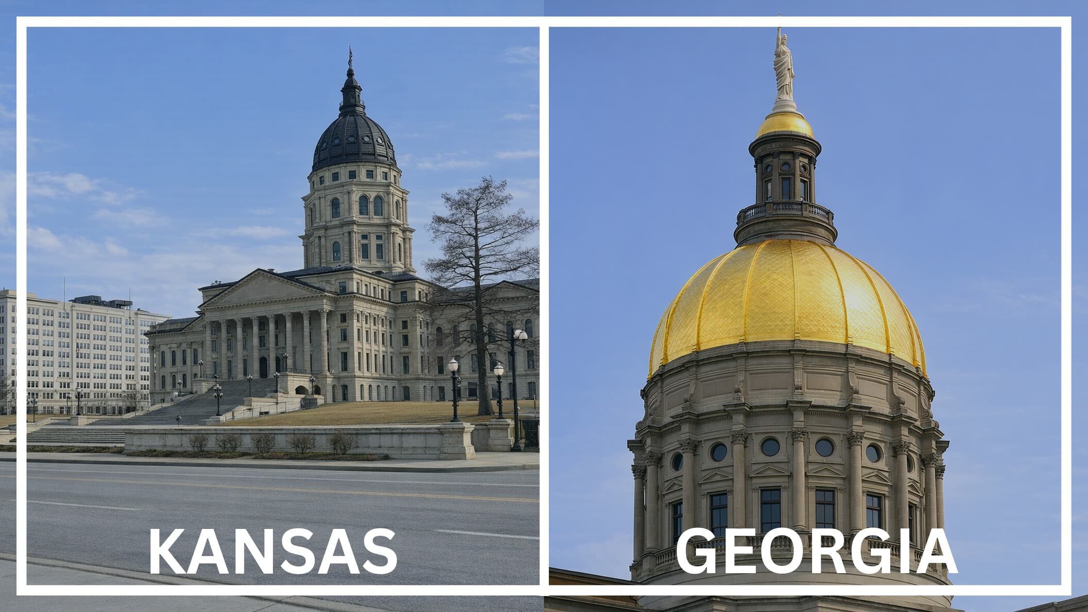 Comparing the state capitol buildings between Kansas and Georgia.