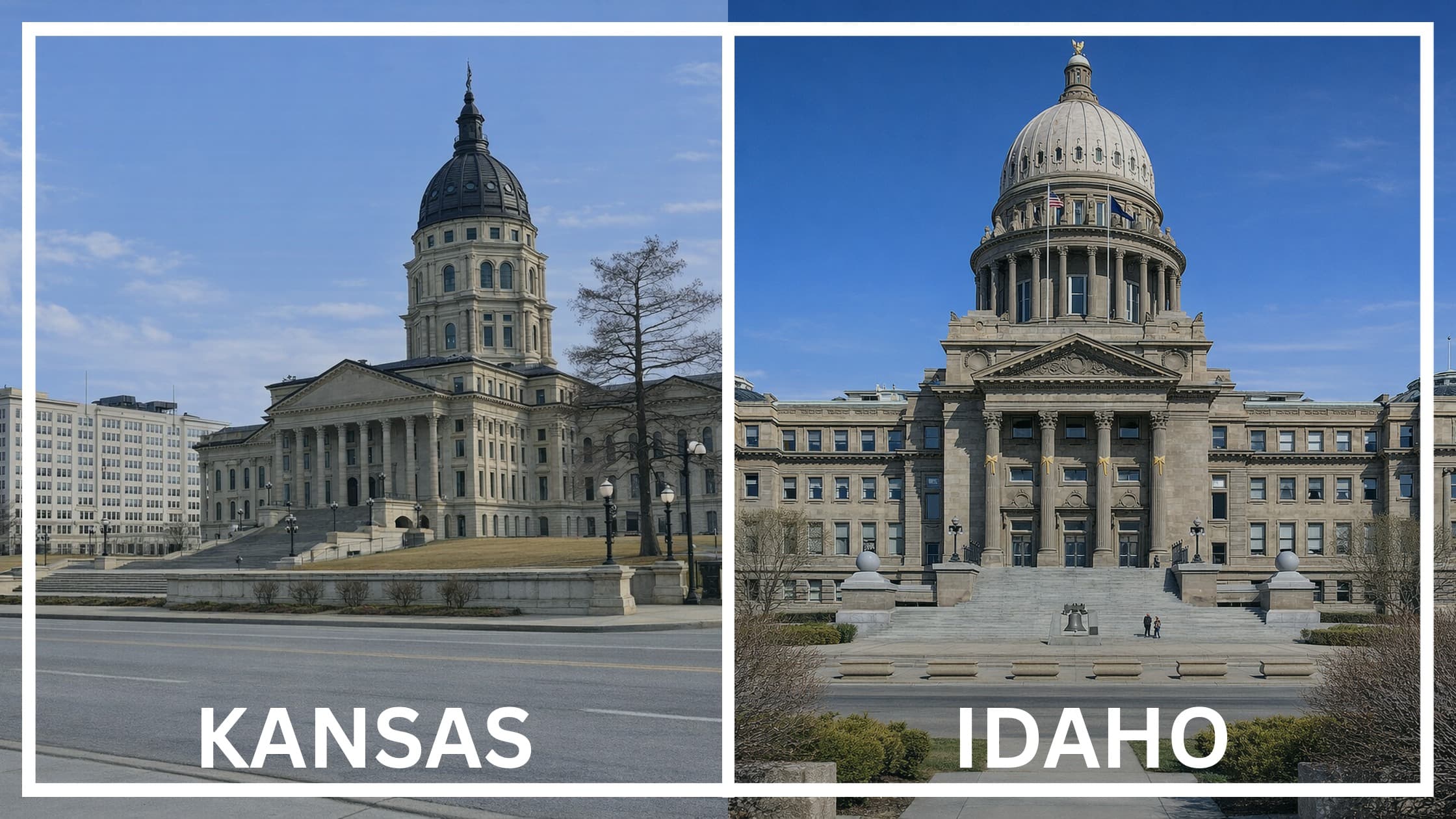 Comparing the state capitol buildings between Kansas and Idaho.