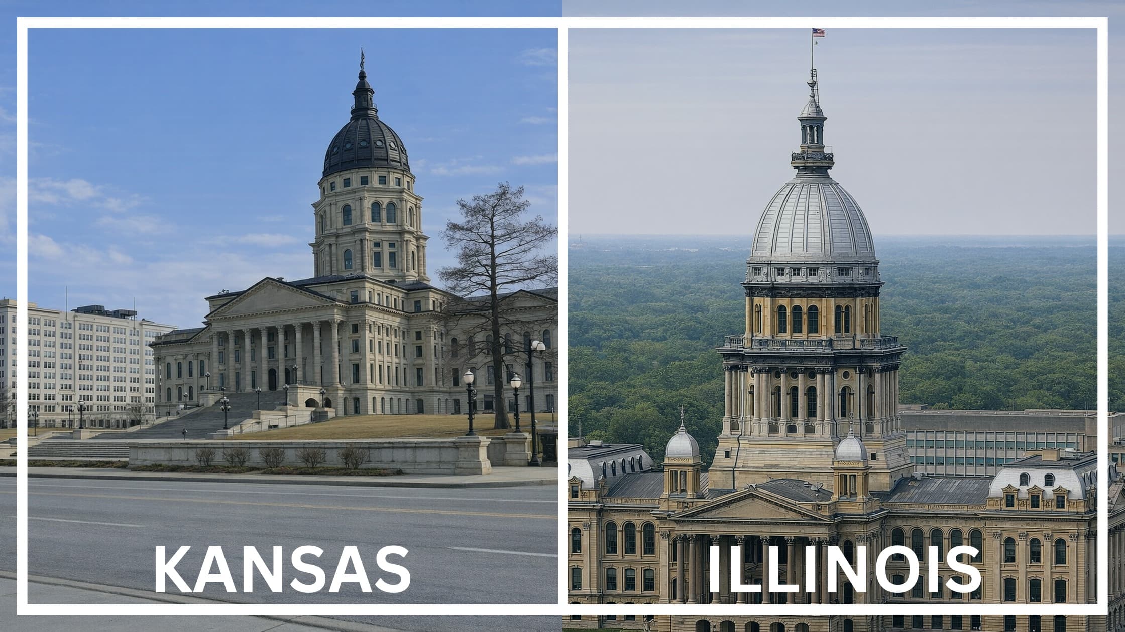 Comparing the state capitol buildings between Kansas and Illinois.