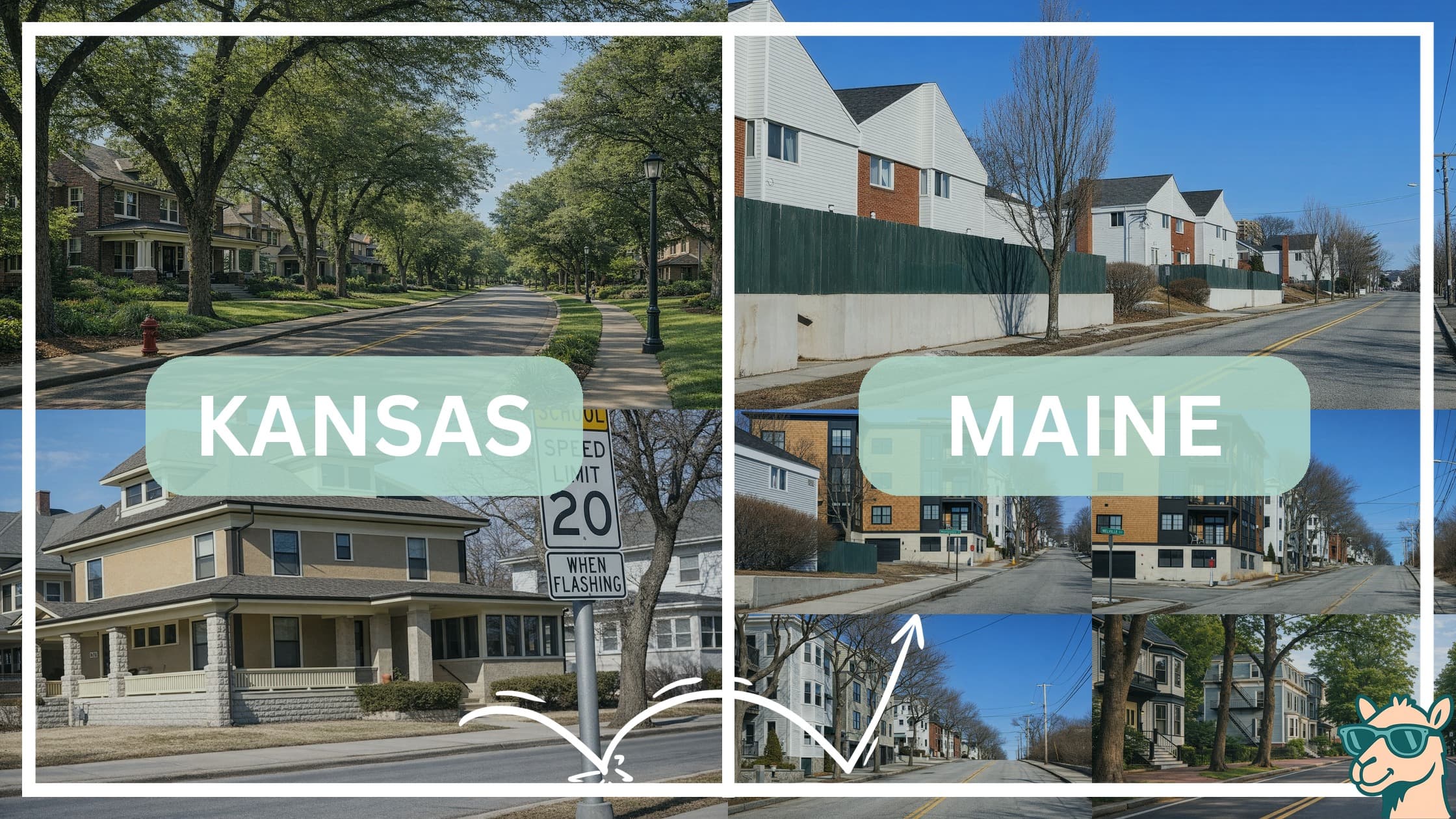 comparison of housing options and types between neighborhoods in Kansas and Maine