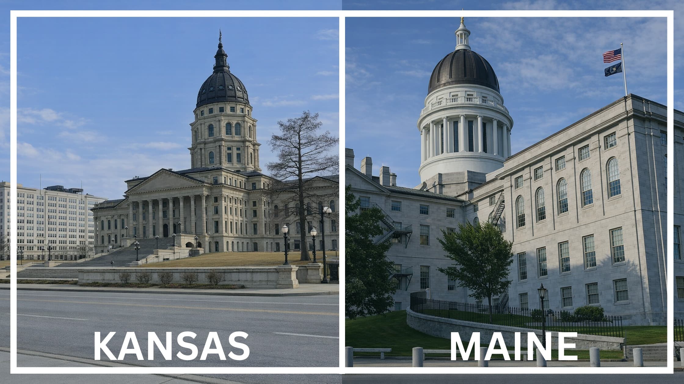 Comparing the state capitol buildings between Kansas and Maine.