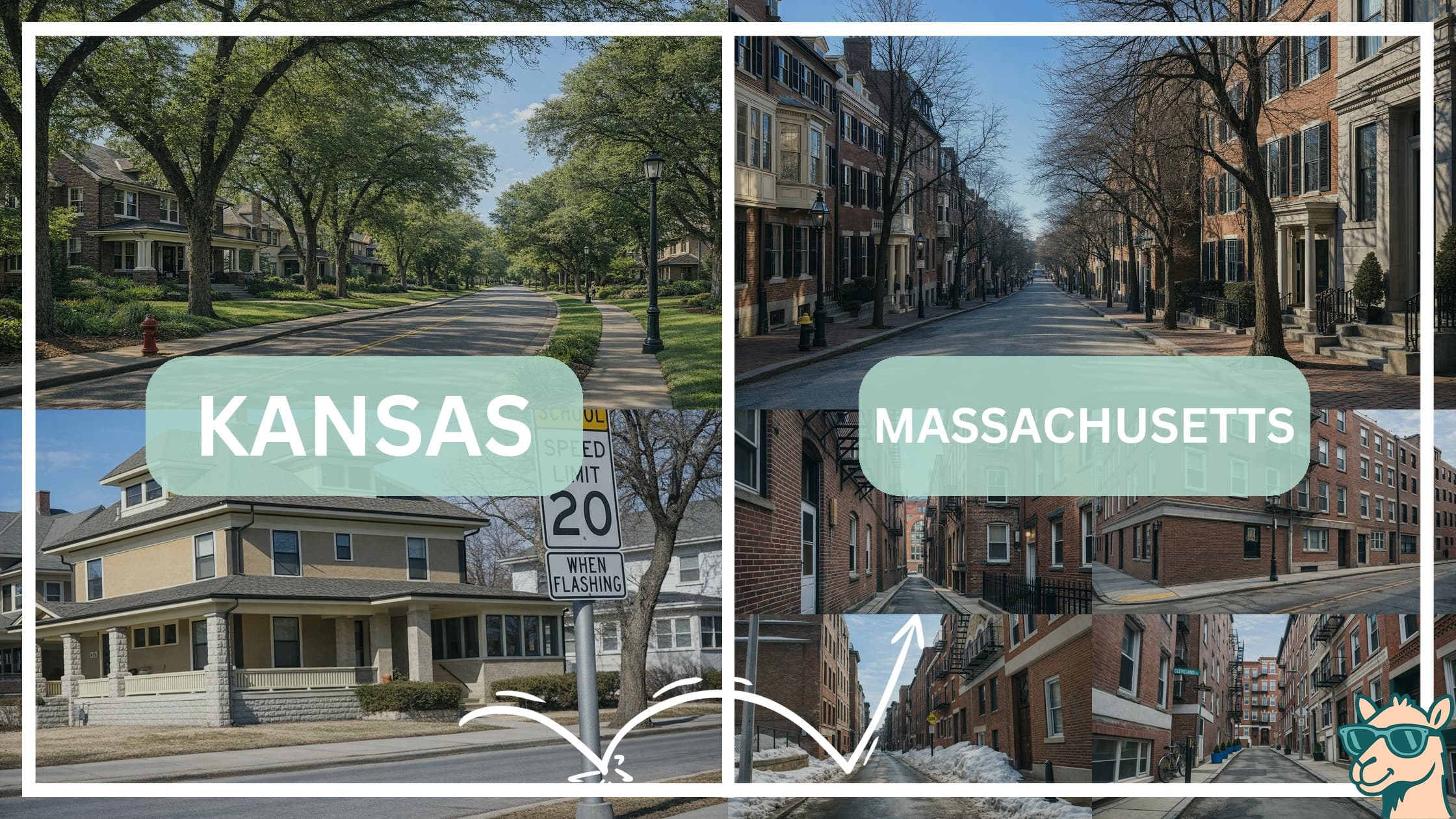comparison of housing options and types between neighborhoods in Kansas and Massachusetts