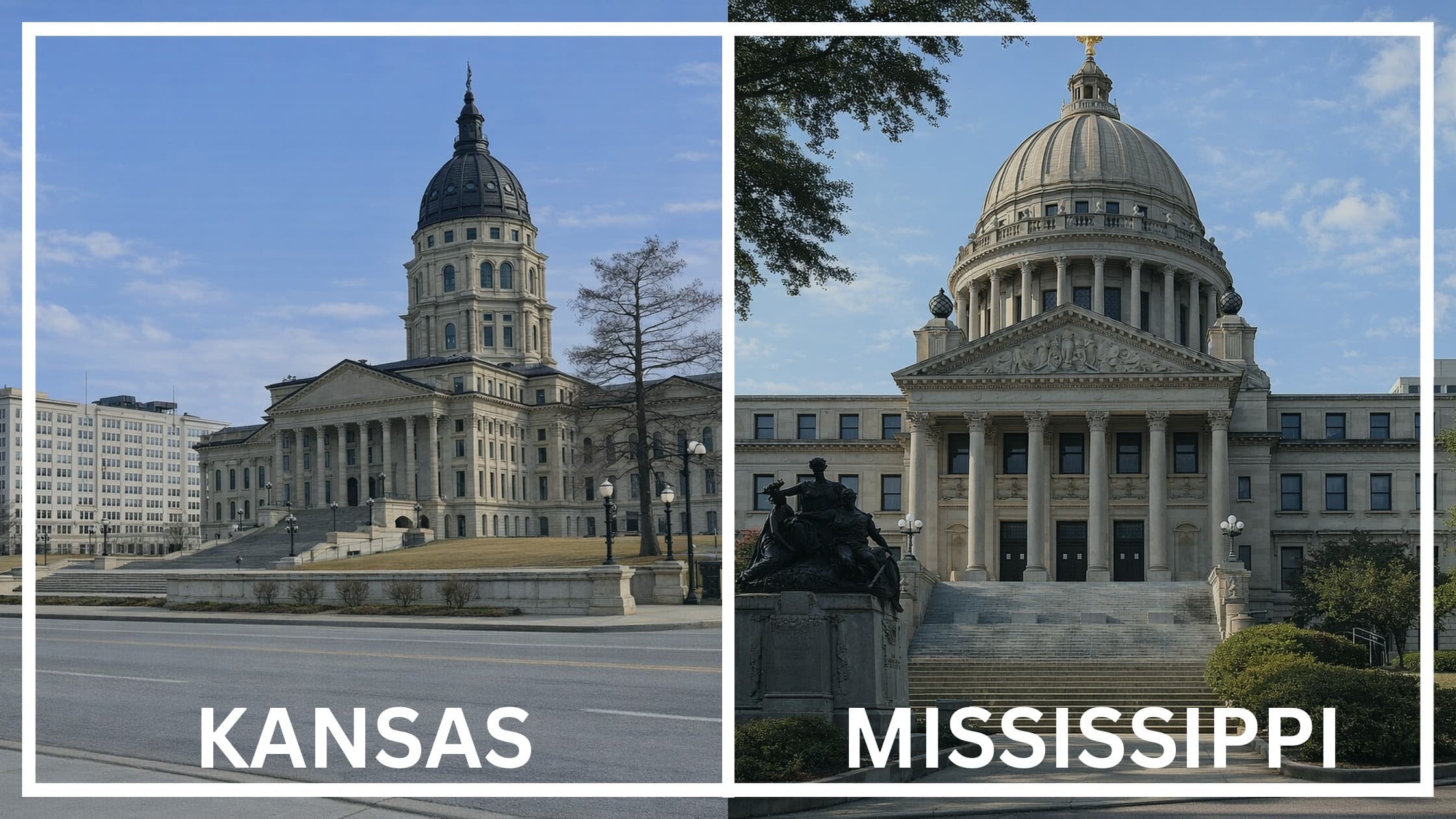 Comparing the state capitol buildings between Kansas and Mississippi.