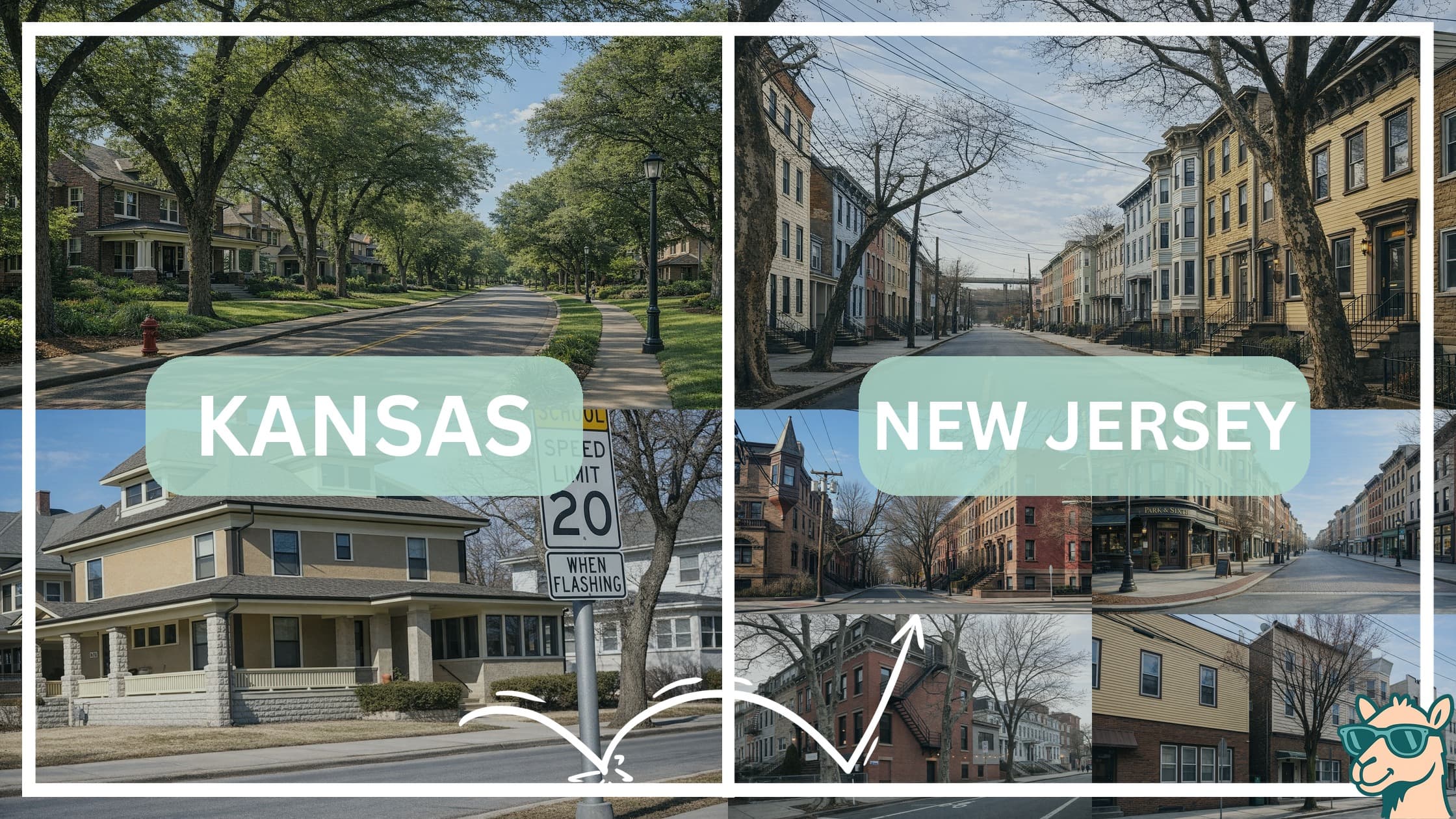 comparison of housing options and types between neighborhoods in Kansas and New Jersey