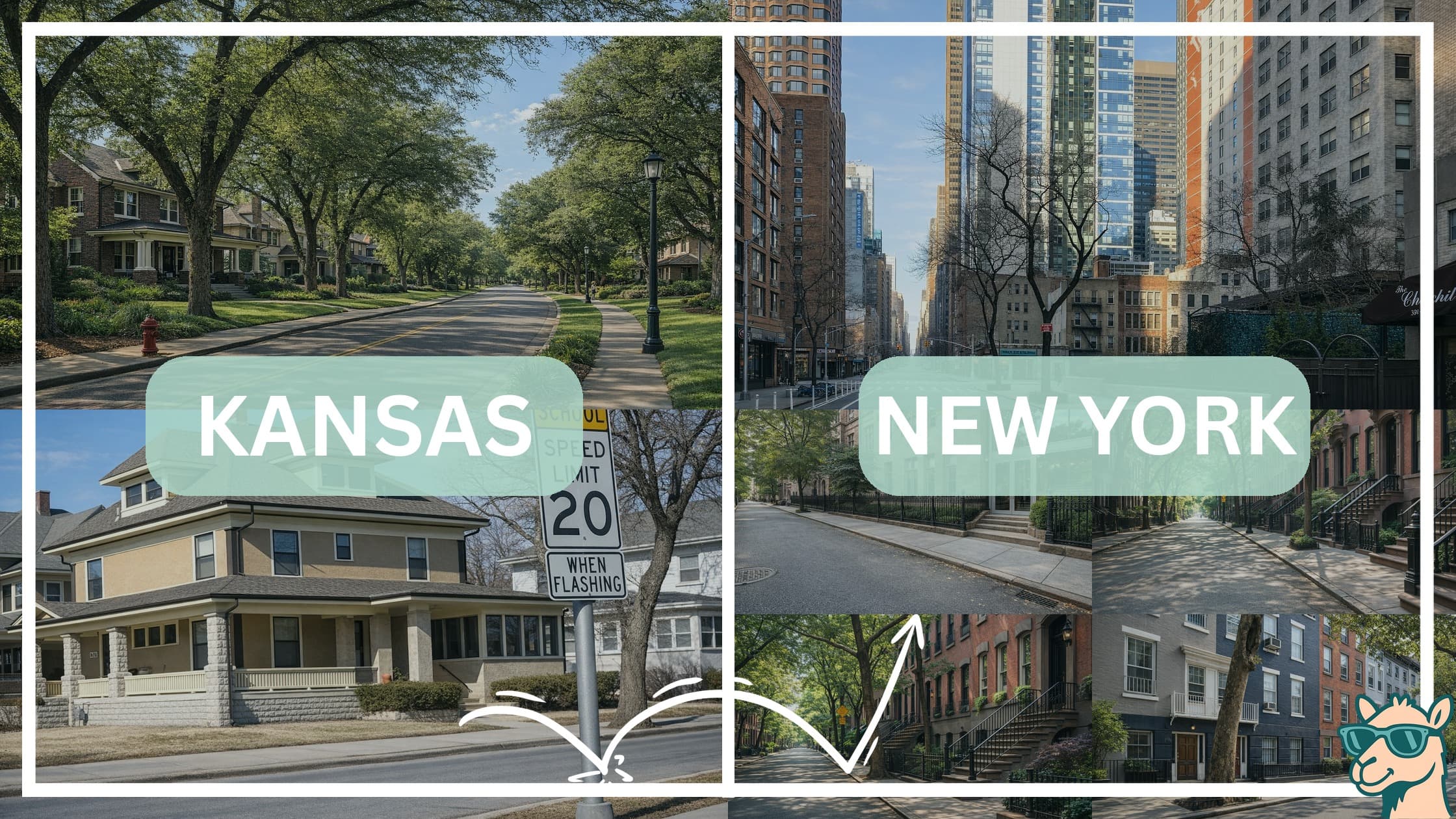 comparison of housing options and types between neighborhoods in Kansas and New York