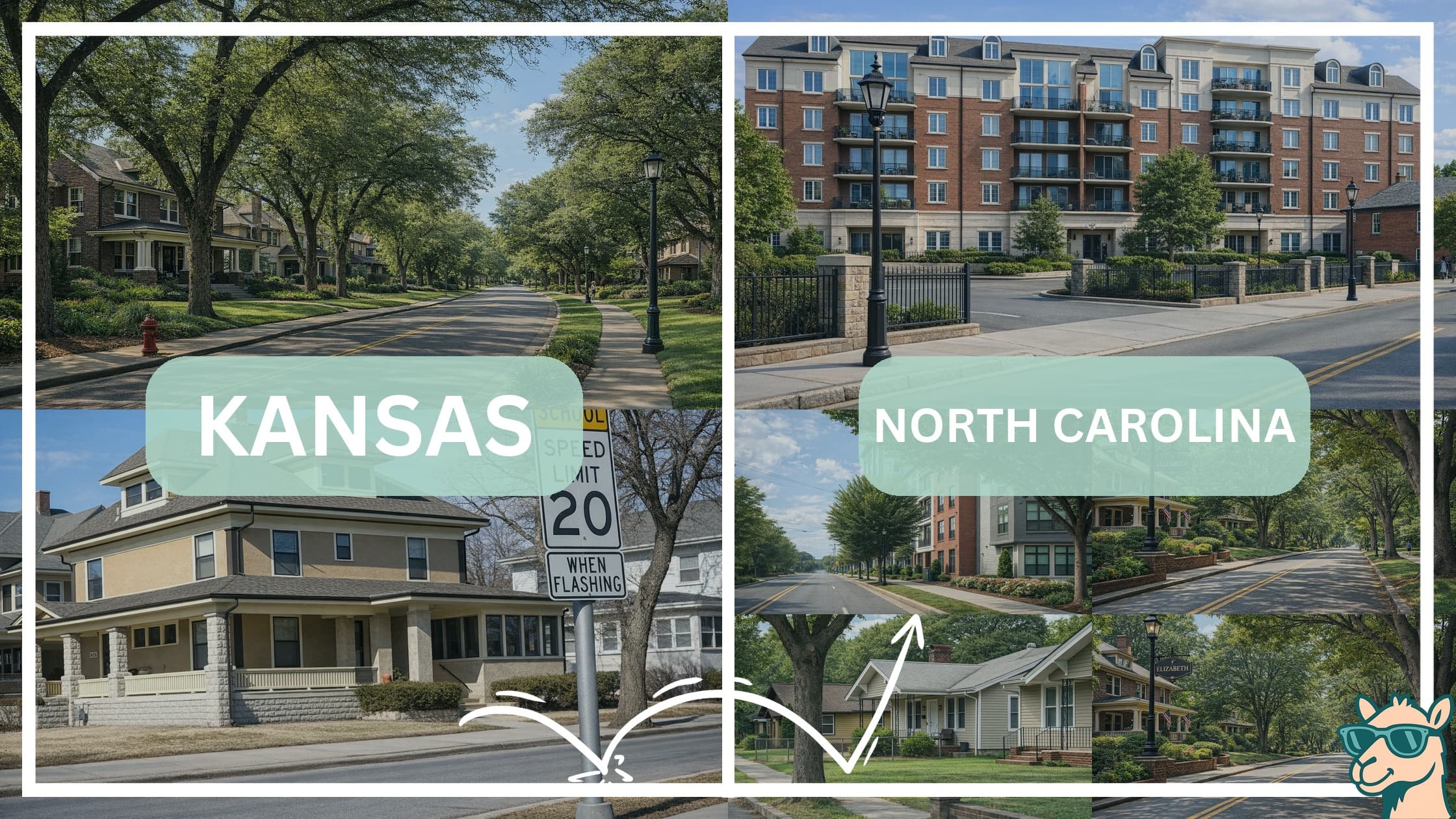 comparison of housing options and types between neighborhoods in Kansas and North Carolina