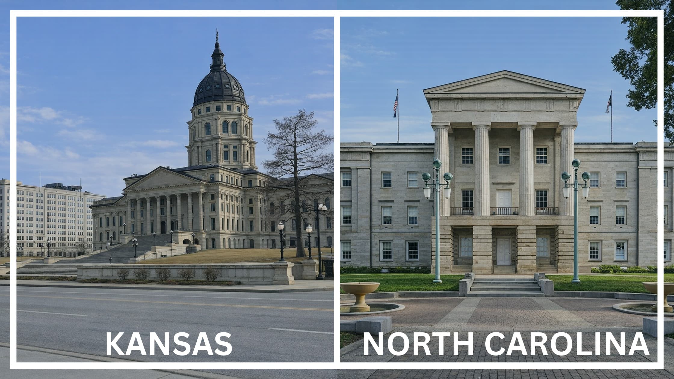 Comparing the state capitol buildings between Kansas and North Carolina.