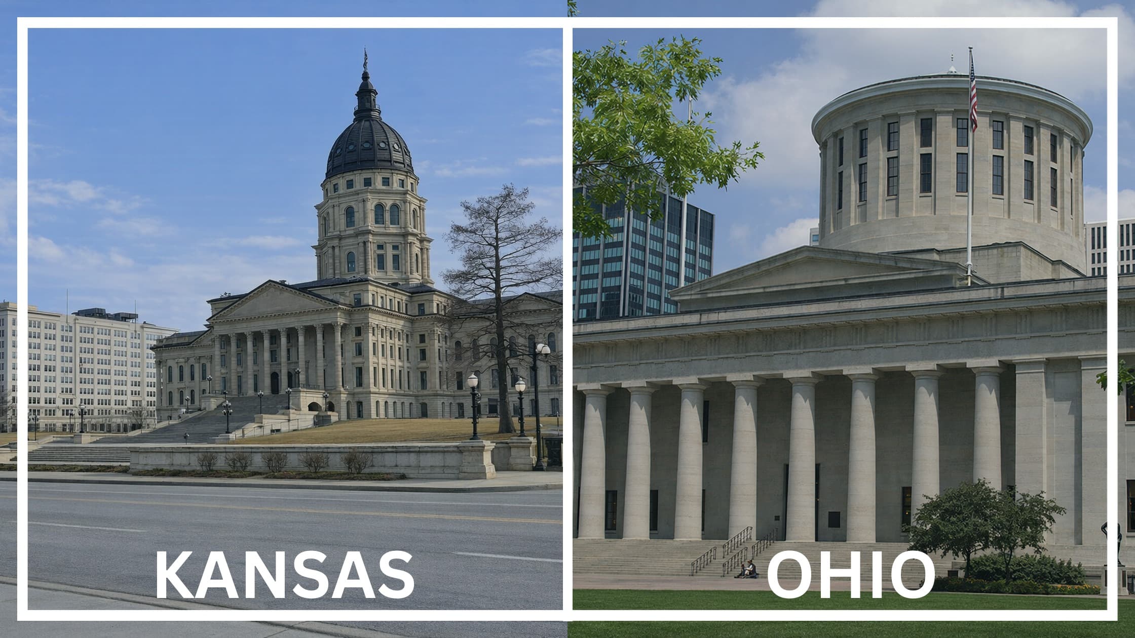 Comparing the state capitol buildings between Kansas and Ohio.