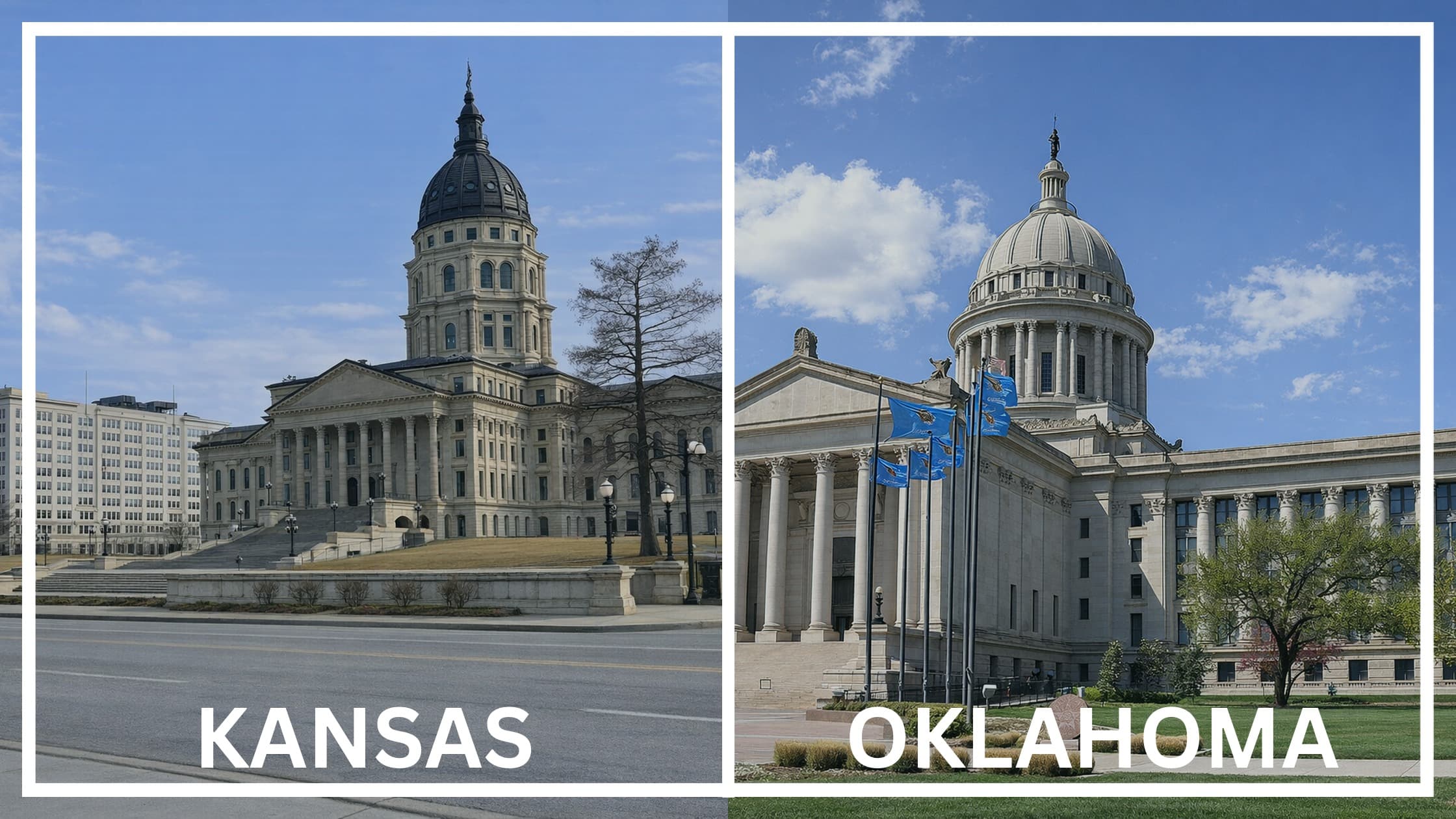 Comparing the state capitol buildings between Kansas and Oklahoma.